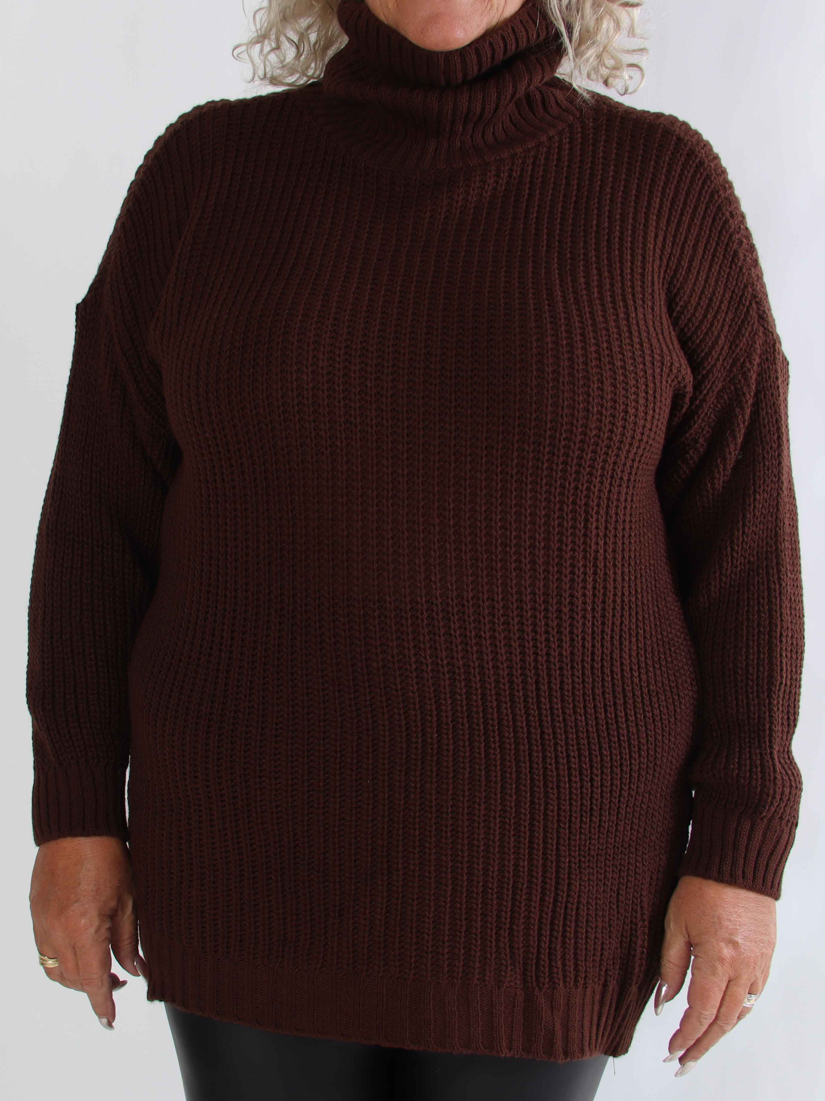 Cindy - Enfärgad mysig stickad plus size tröja med polokrage