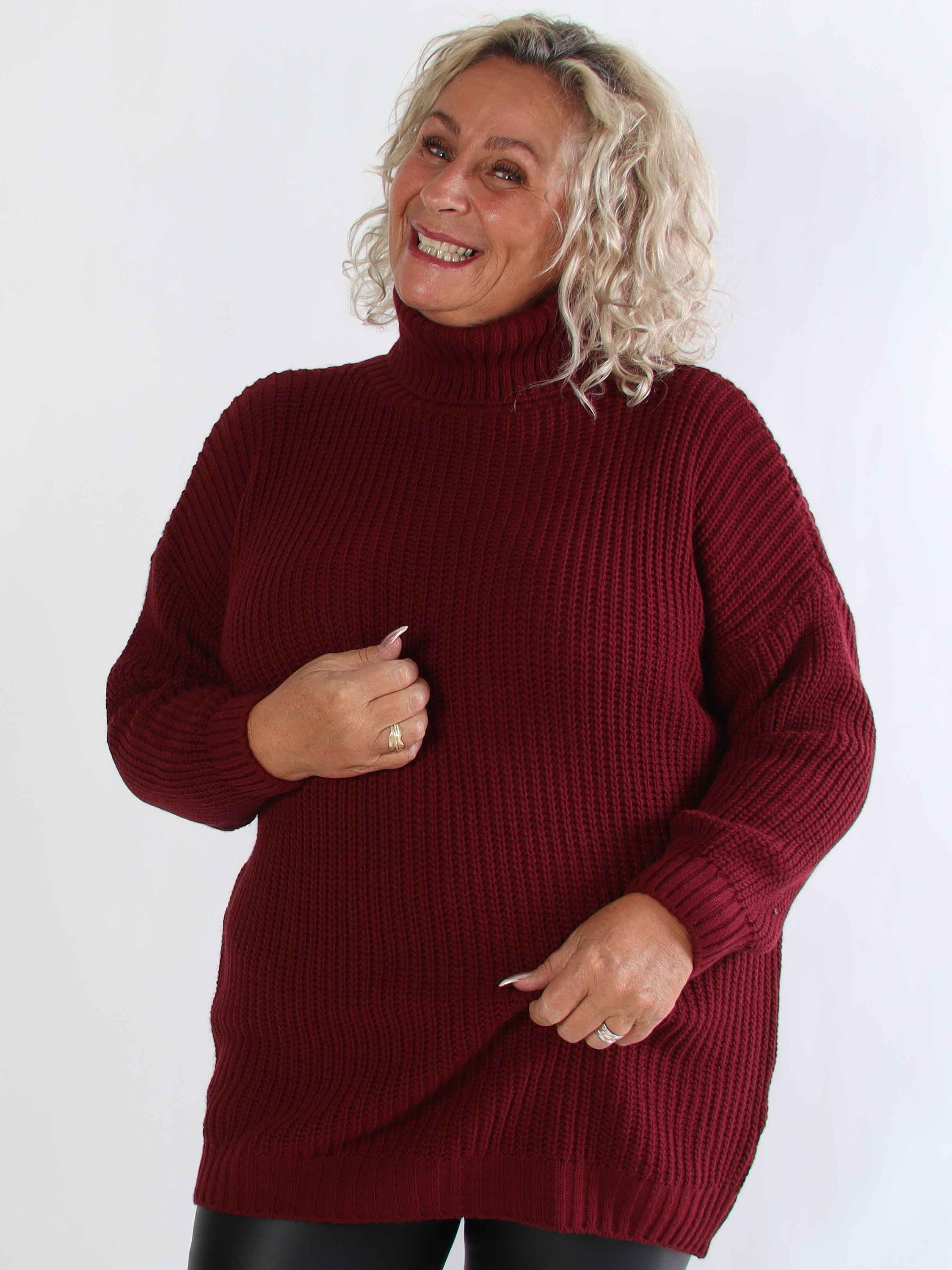 Cindy - Enfärgad mysig stickad plus size tröja med polokrage