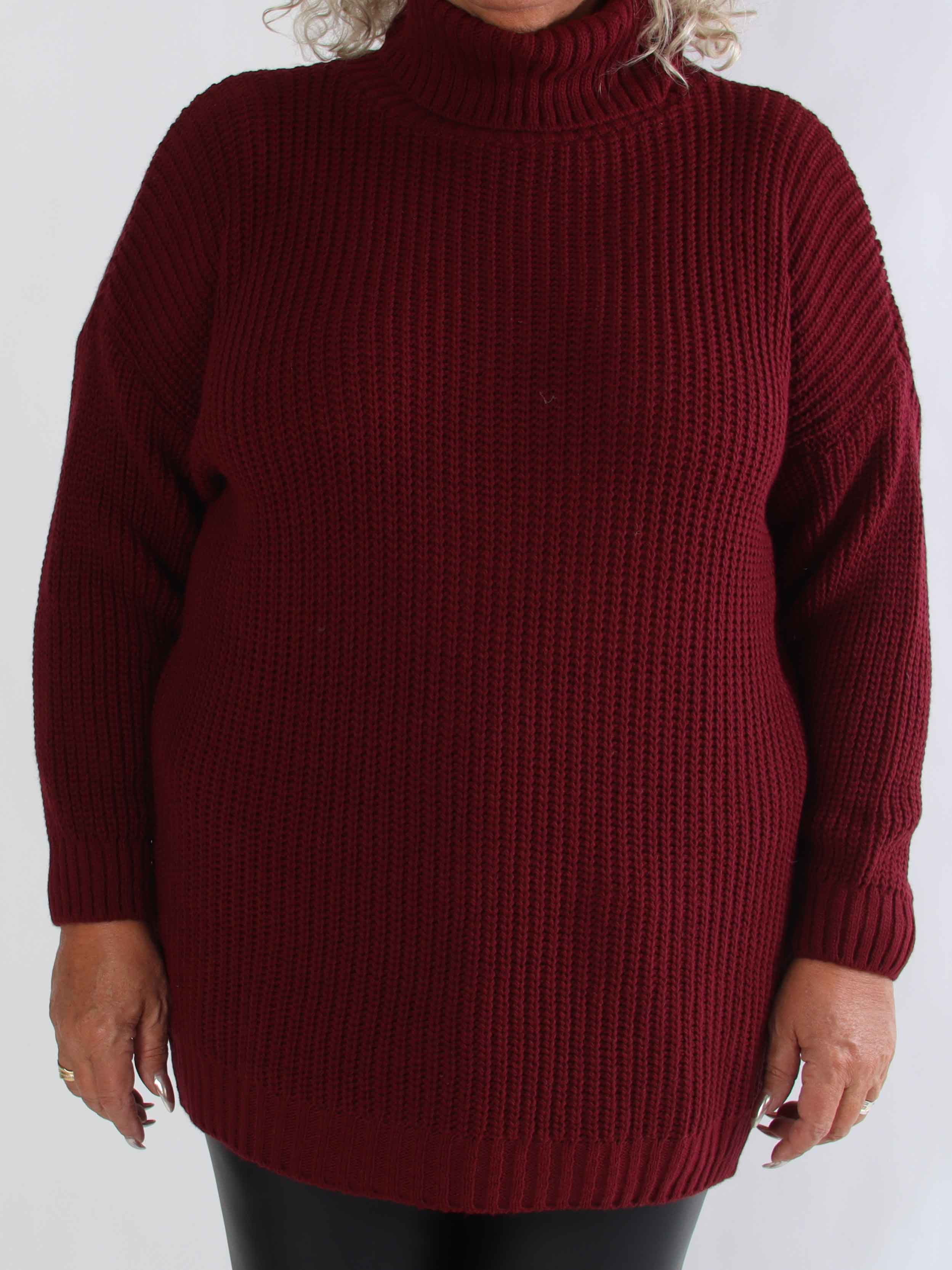 Cindy - Enfärgad mysig stickad plus size tröja med polokrage