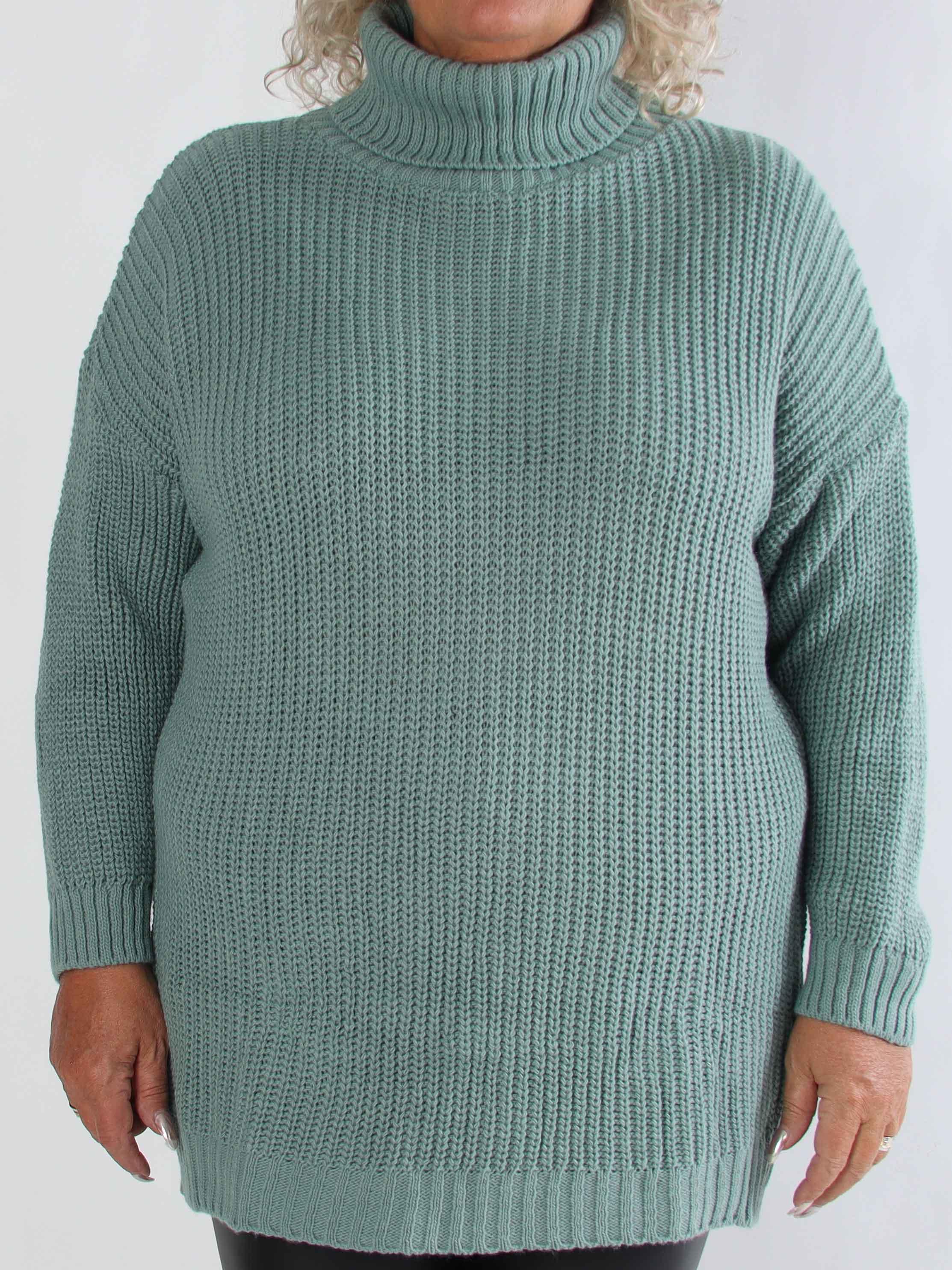 Cindy - Enfärgad mysig stickad plus size tröja med polokrage