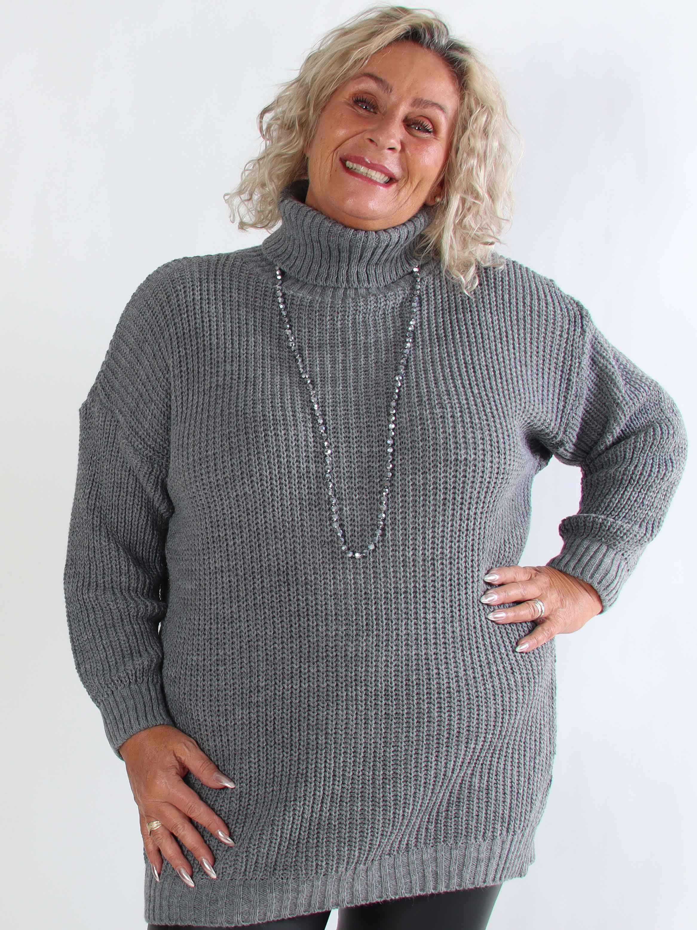 Cindy - Enfärgad mysig stickad plus size tröja med polokrage