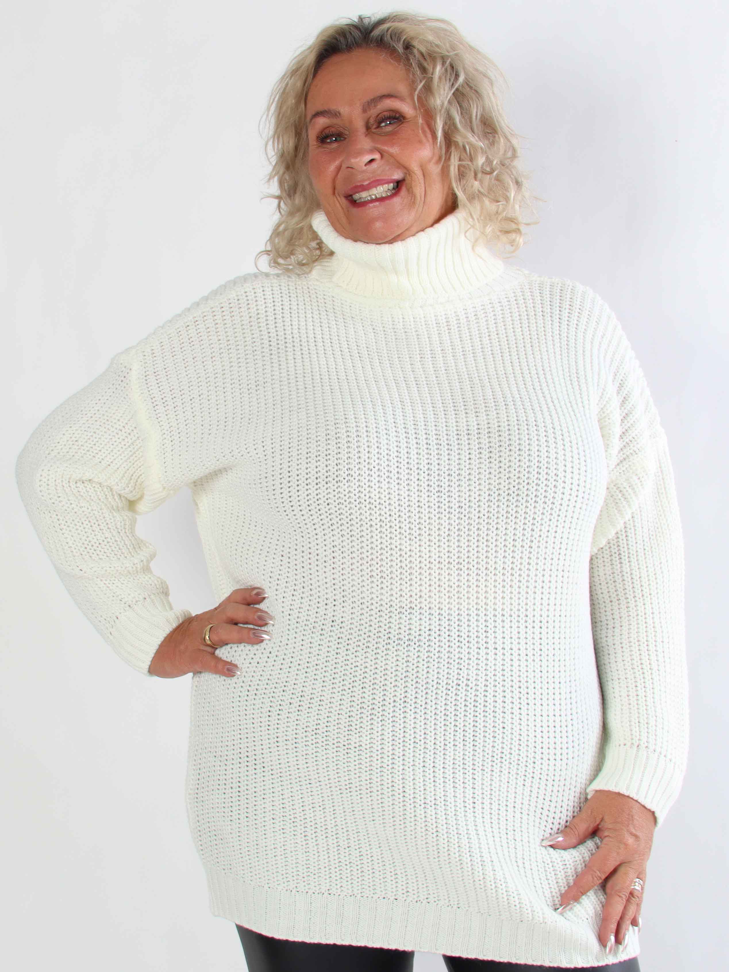 Cindy - Enfärgad mysig stickad plus size tröja med polokrage