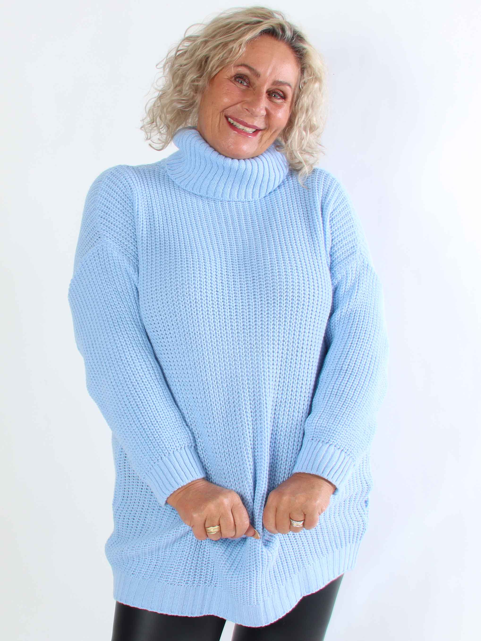 Cindy - Enfärgad mysig stickad plus size tröja med polokrage