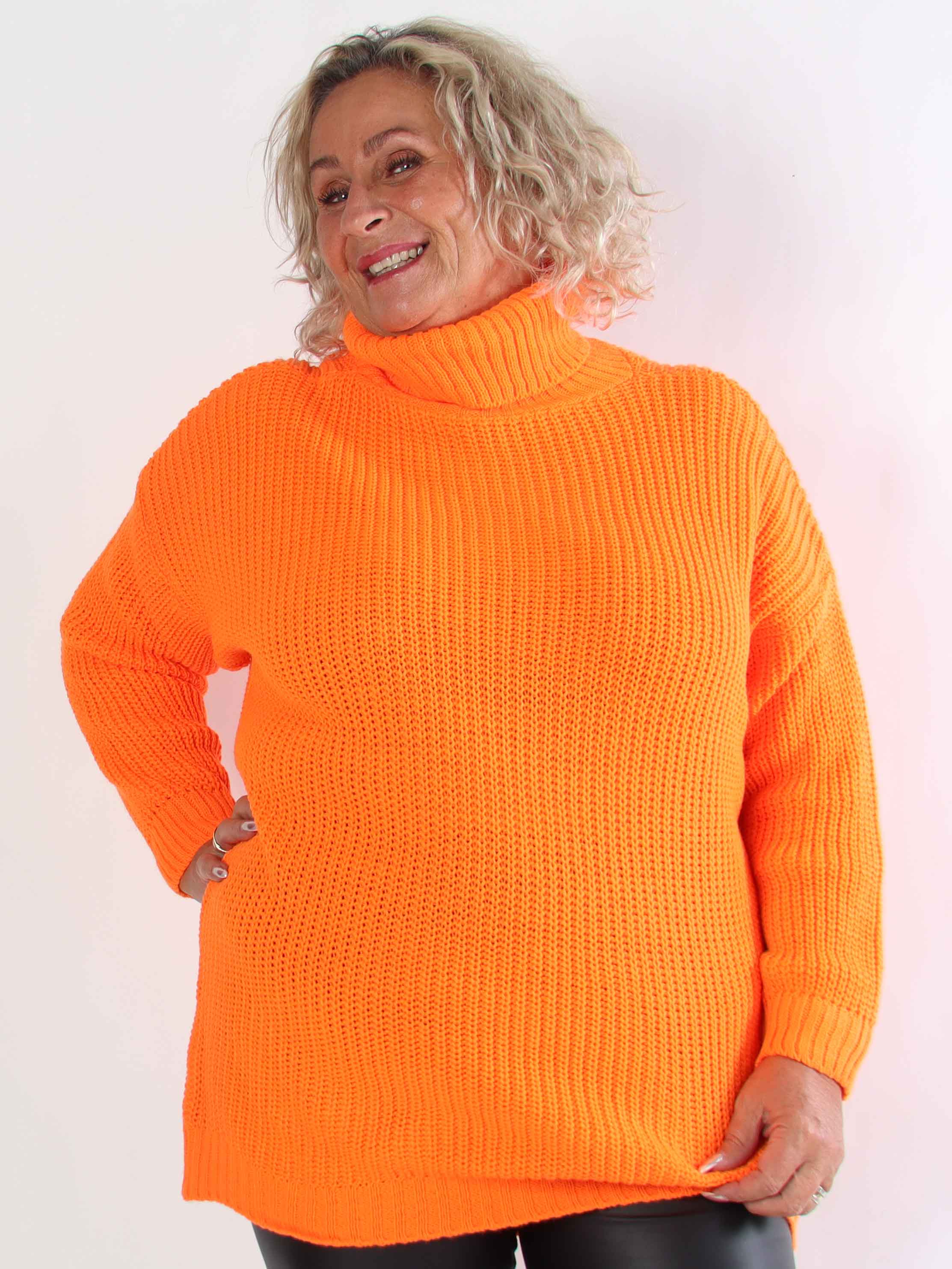 Cindy - Enfärgad mysig stickad plus size tröja med polokrage