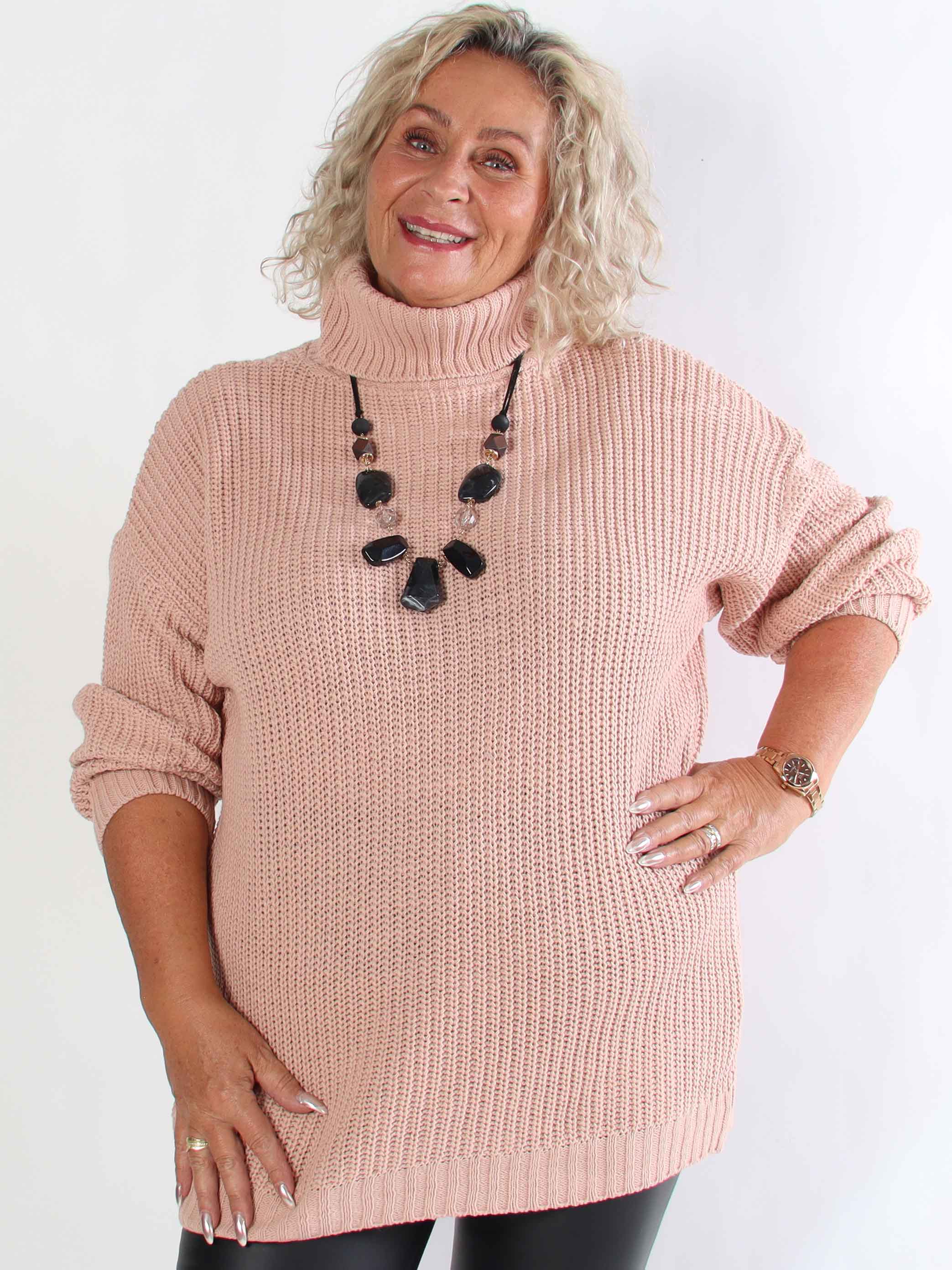 Cindy - Enfärgad mysig stickad plus size tröja med polokrage