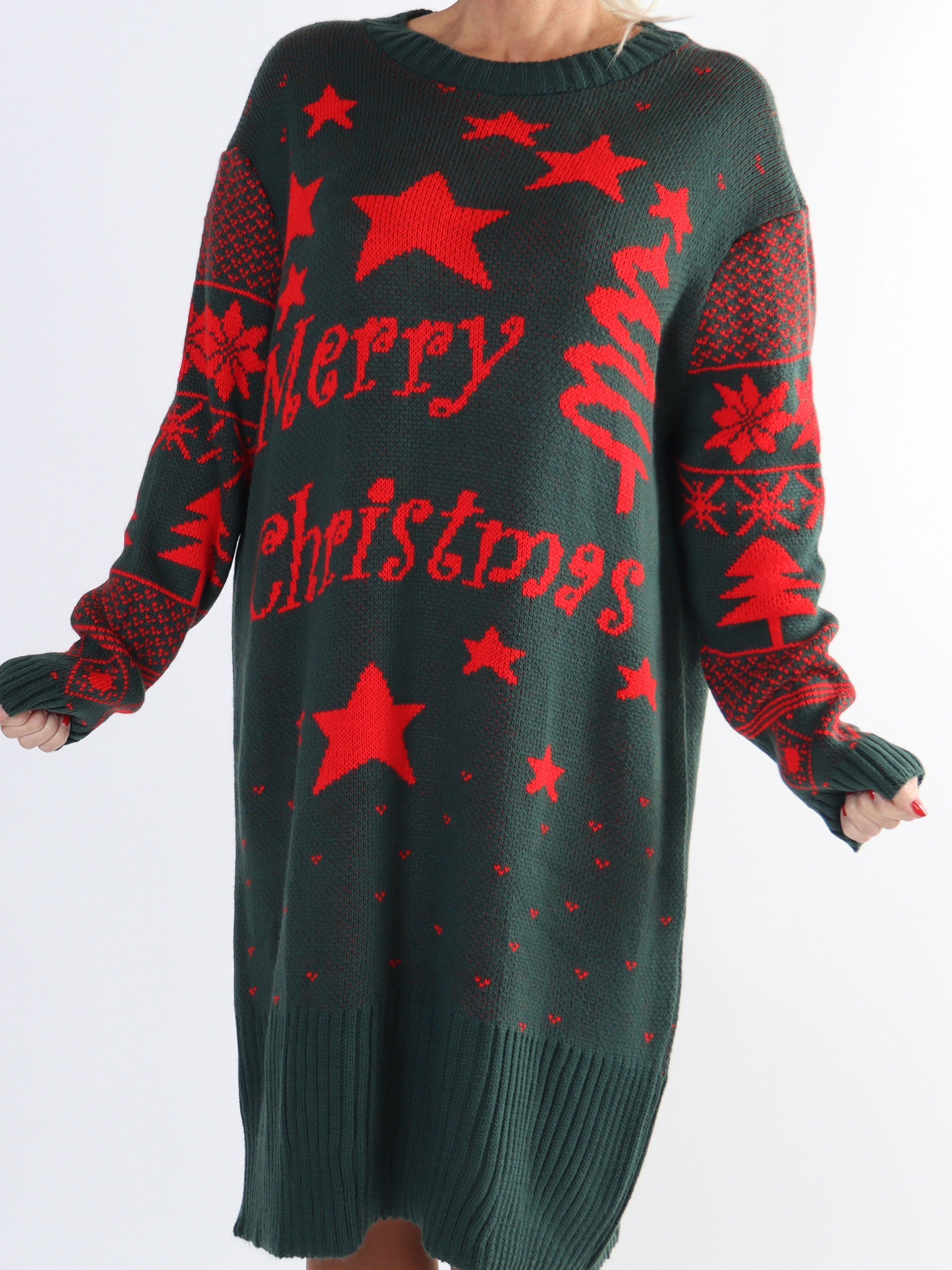 Christmas - Stickad julklänning i plus size med stående 