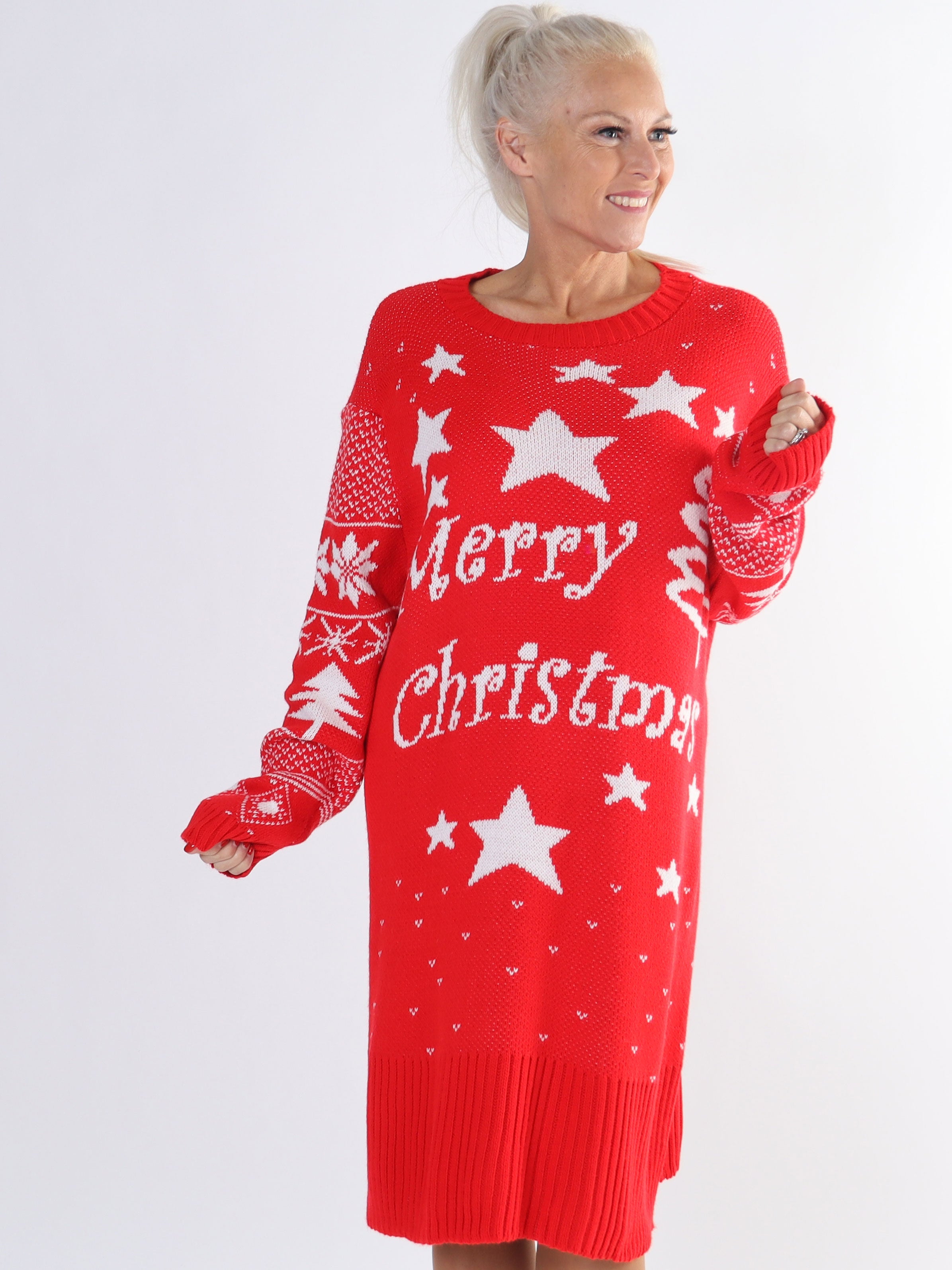 Christmas - Stickad julklänning i plus size med stående 