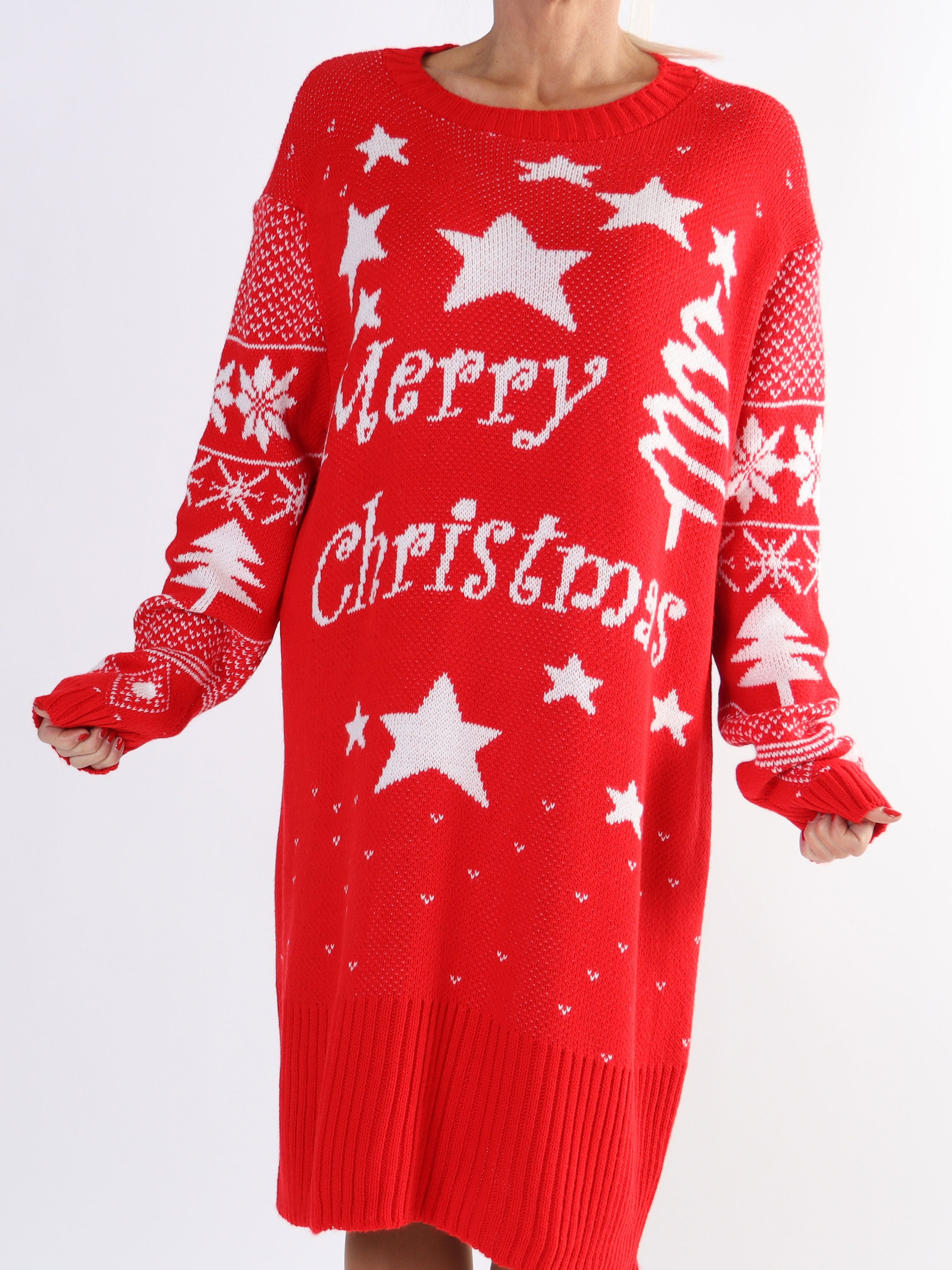 Christmas - Stickad julklänning i plus size med stående 