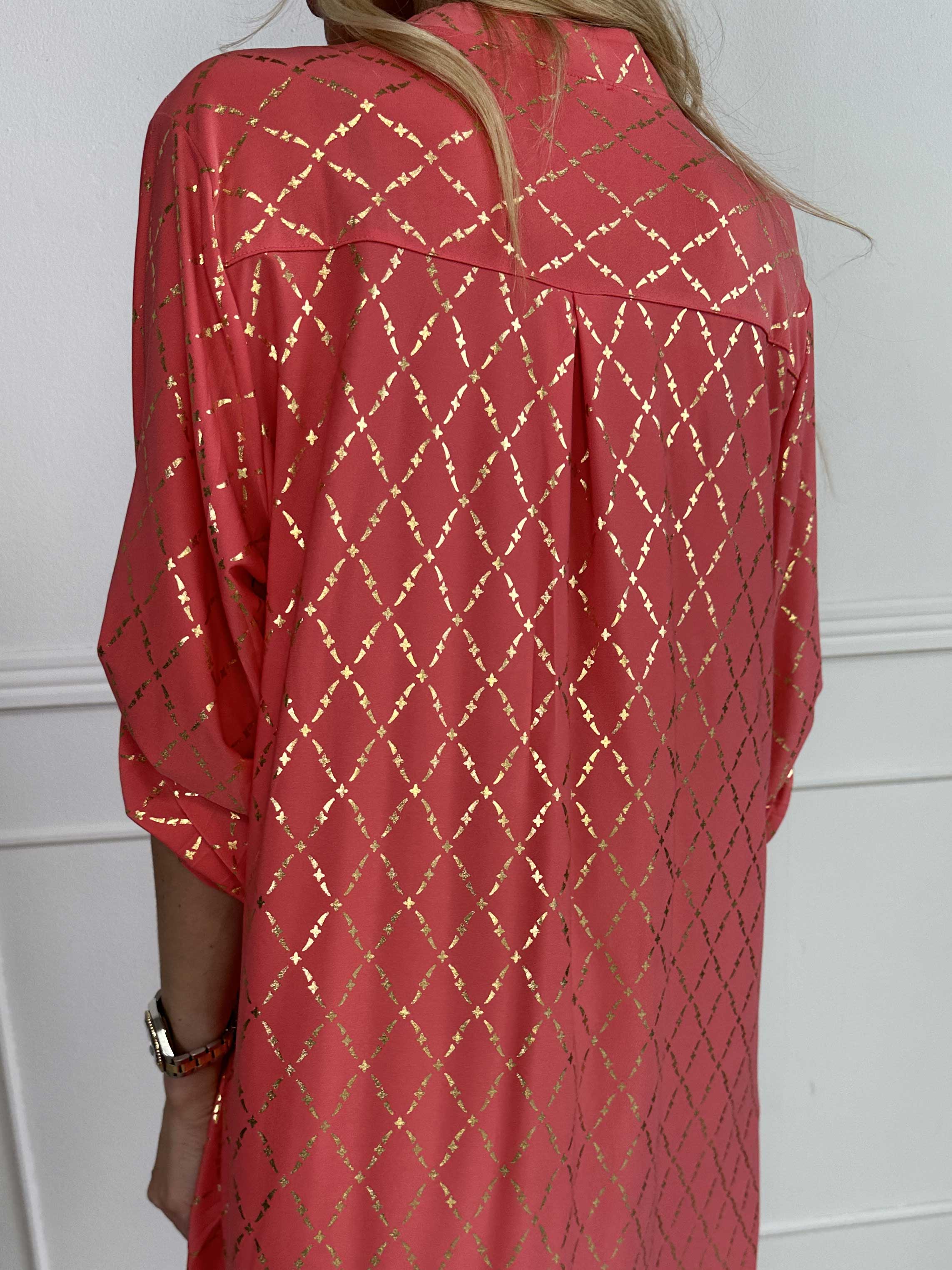 Ebba Gold Check Long - Elastisk klänning med gulddetaljer