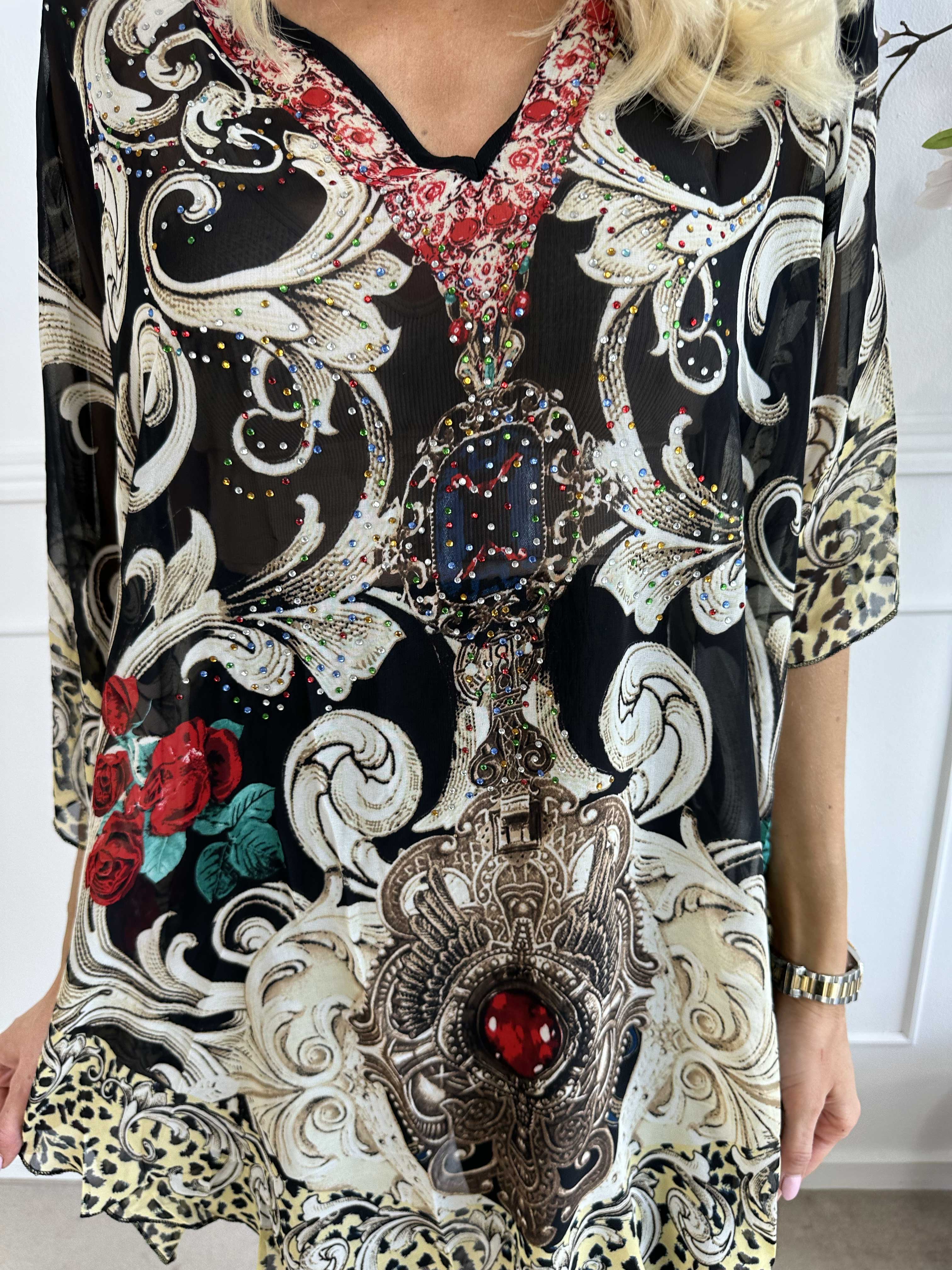 Elina - Halvgenomskinlig tunika med mönster och ränder