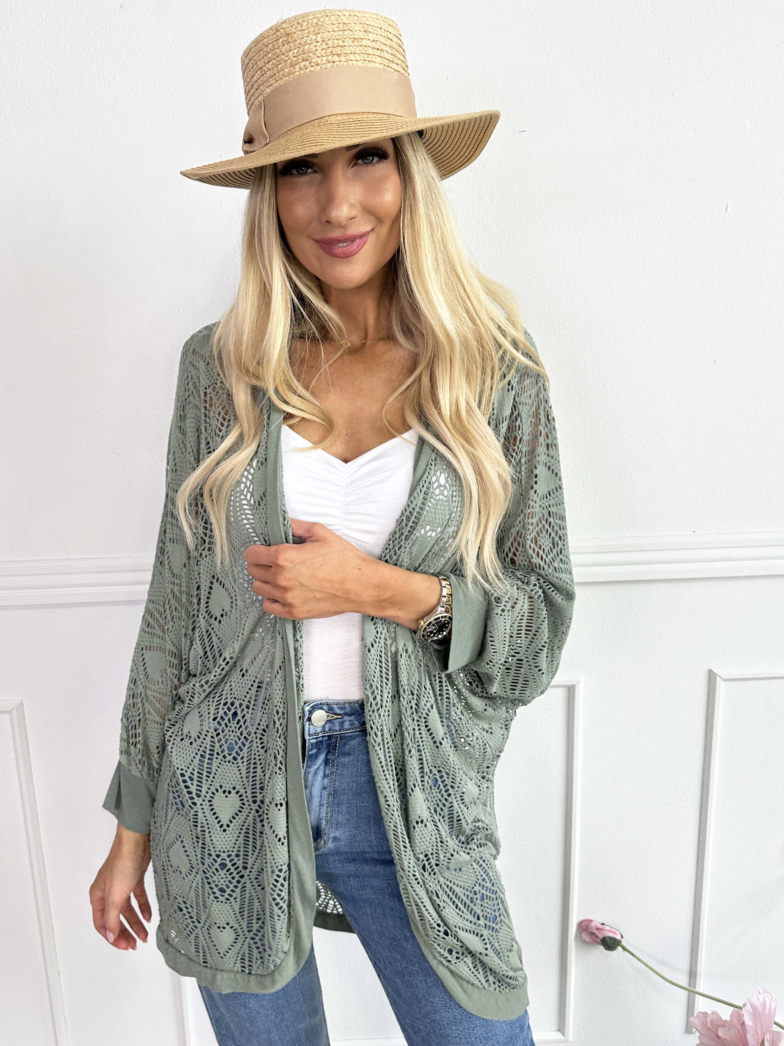 Elly Long - Lätt kofta i viskos med hålmönster