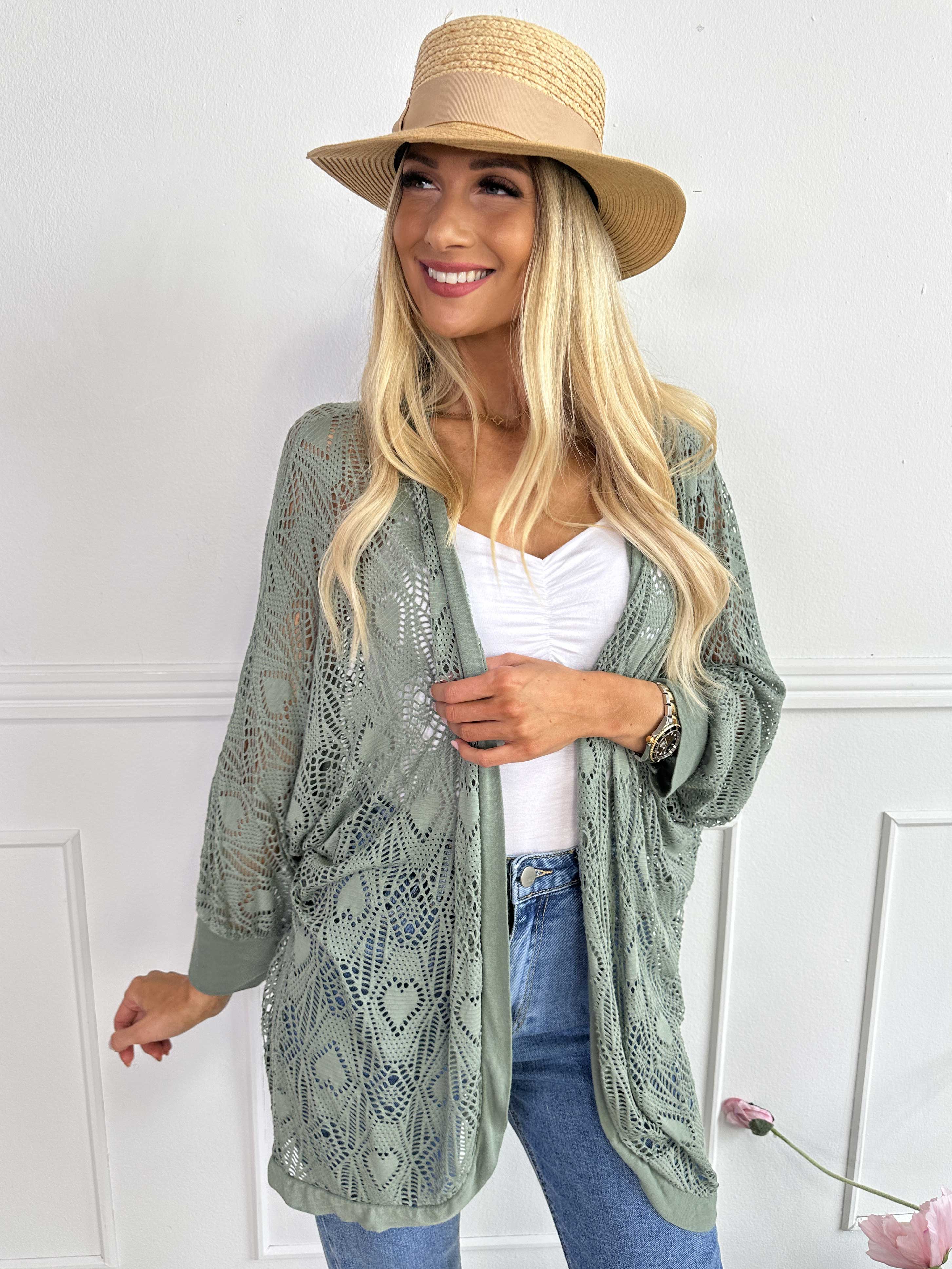 Elly Long - Lätt kofta i viskos med hålmönster