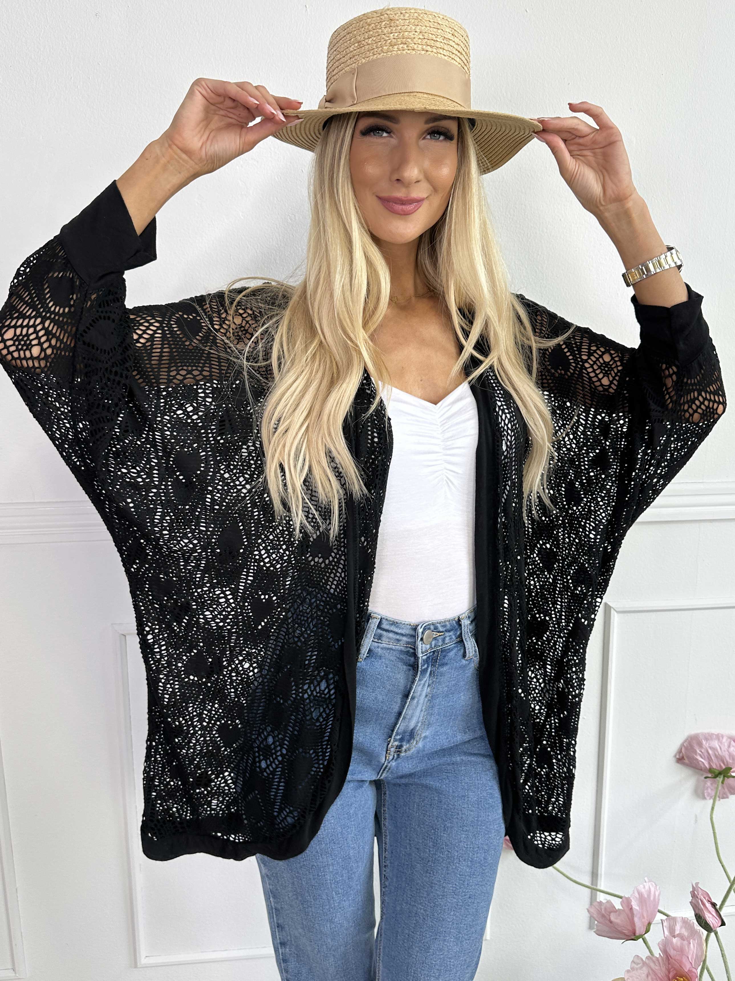 Elly Long - Lätt kofta i viskos med hålmönster