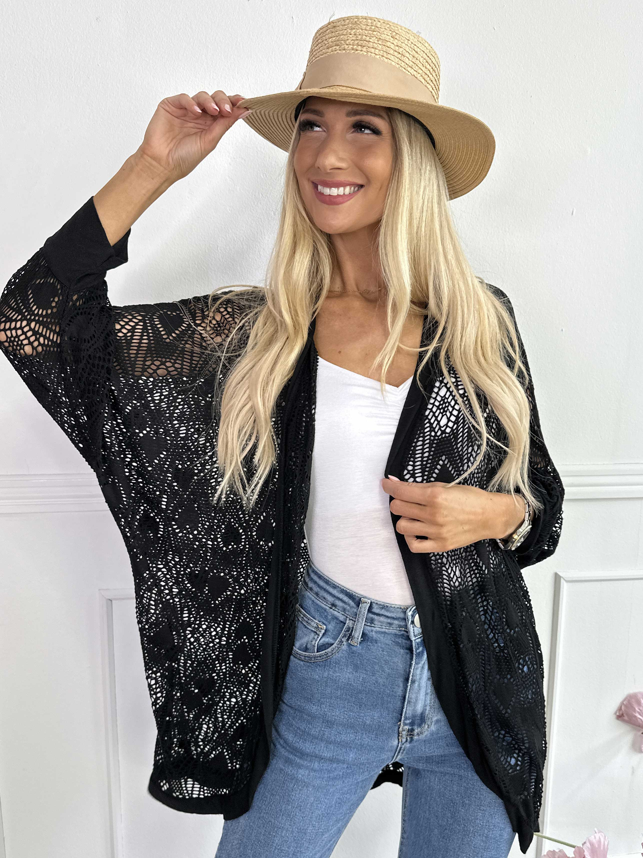 Elly Long - Lätt kofta i viskos med hålmönster