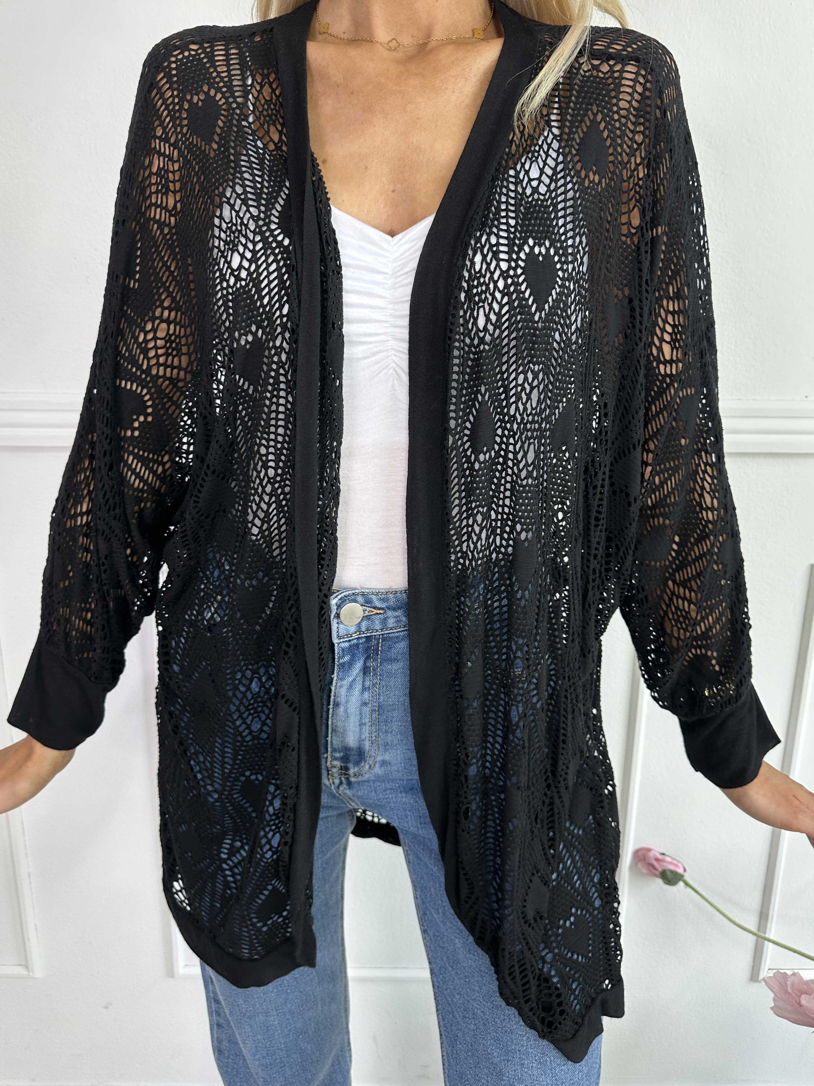 Elly Long - Lätt kofta i viskos med hålmönster