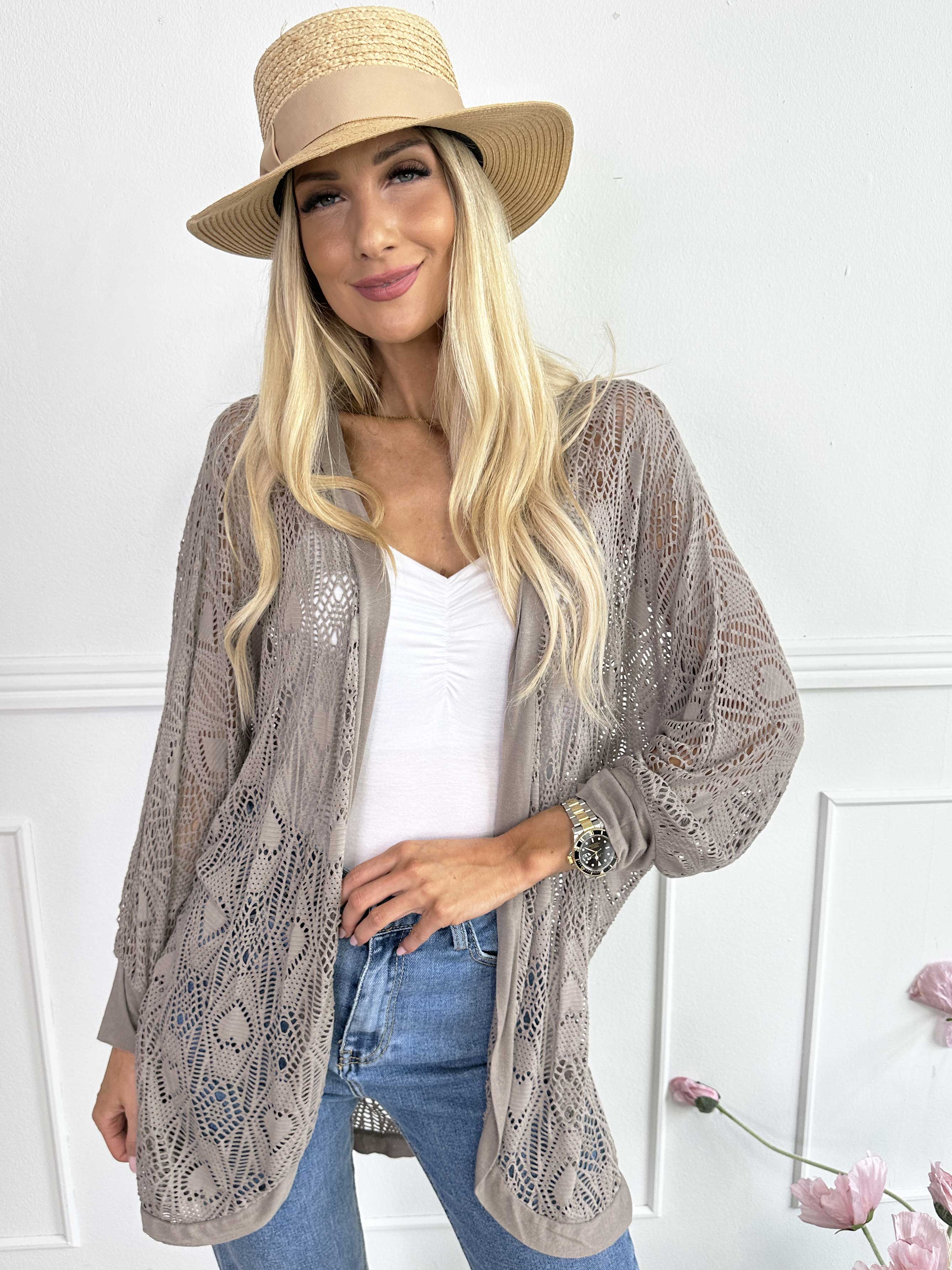 Elly Long - Lätt kofta i viskos med hålmönster