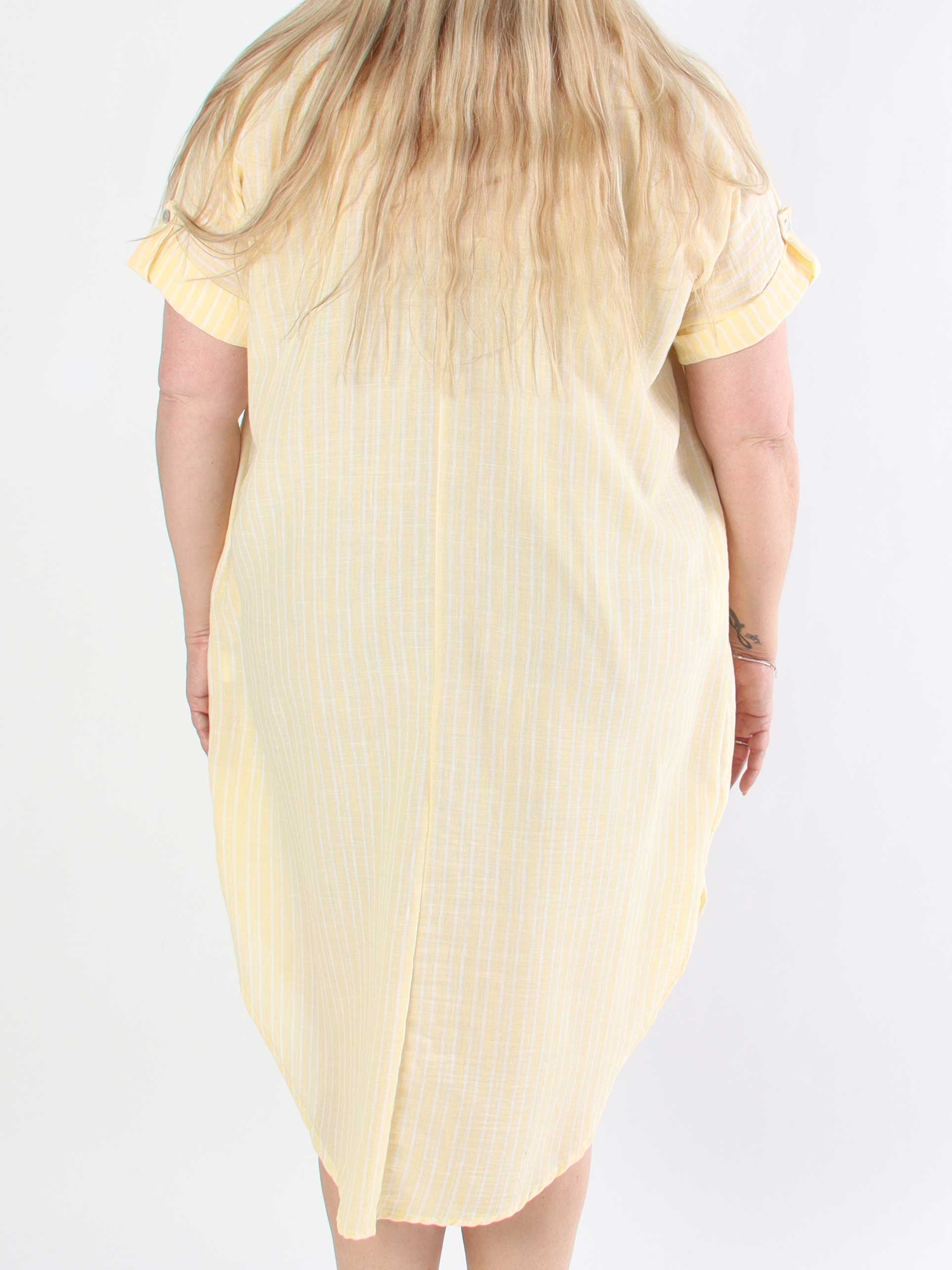 Evelyn - Randig plus size tunikaklänning med skjortkrage