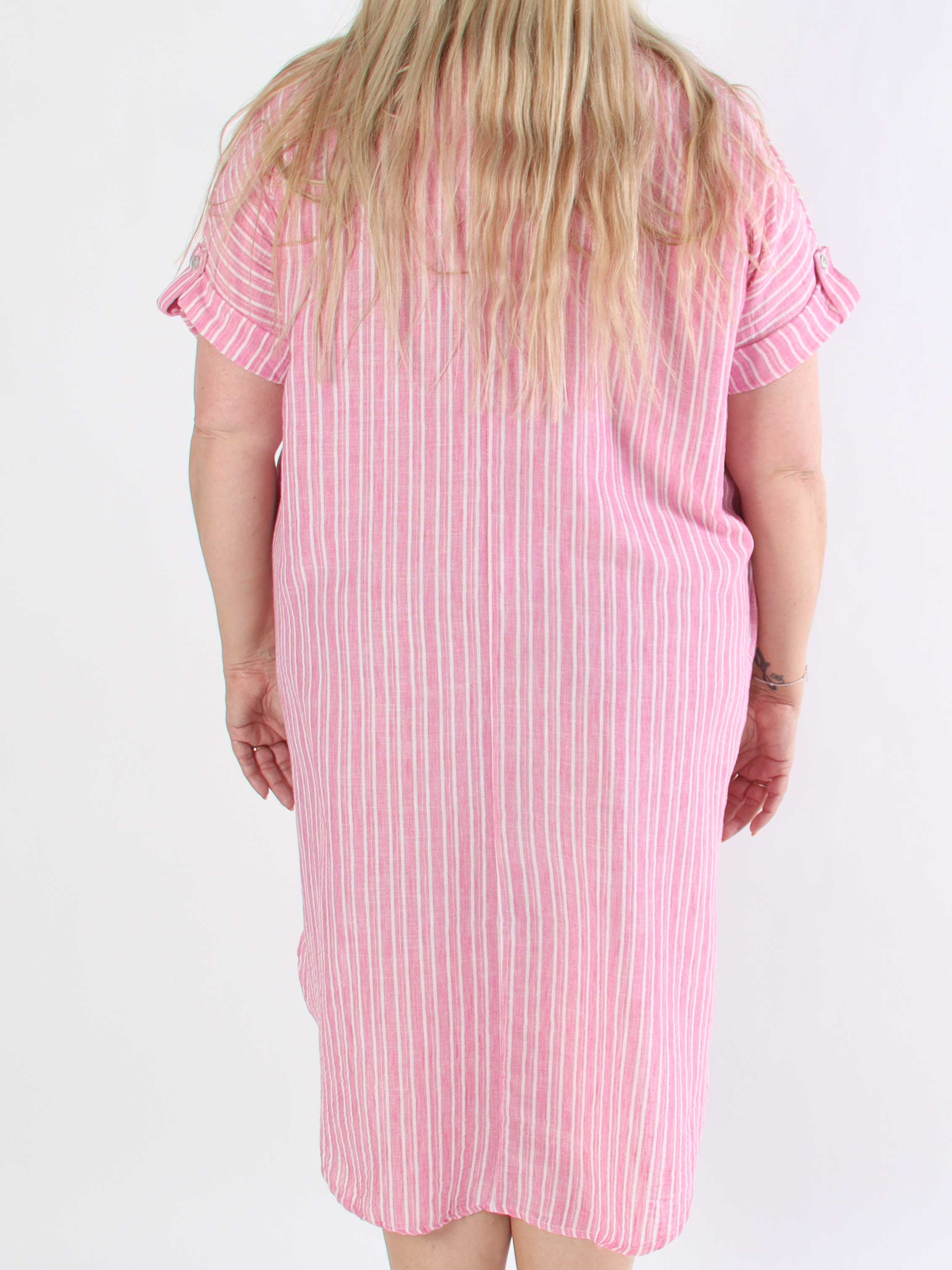 Evelyn - Randig plus size tunikaklänning med skjortkrage