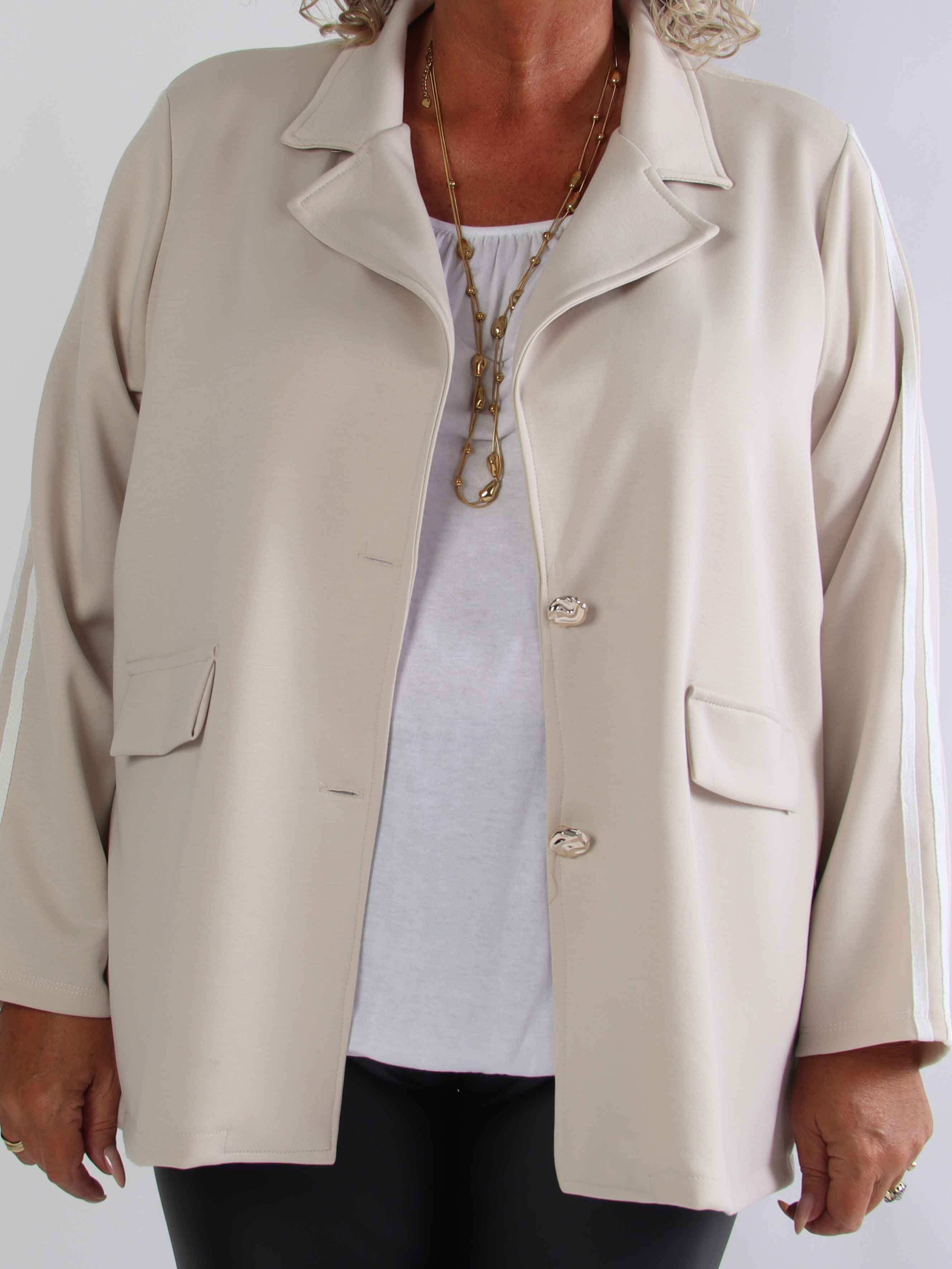 Ferrara - Plus size blazer i blød viskose med sporty hvide striber på ærmerne