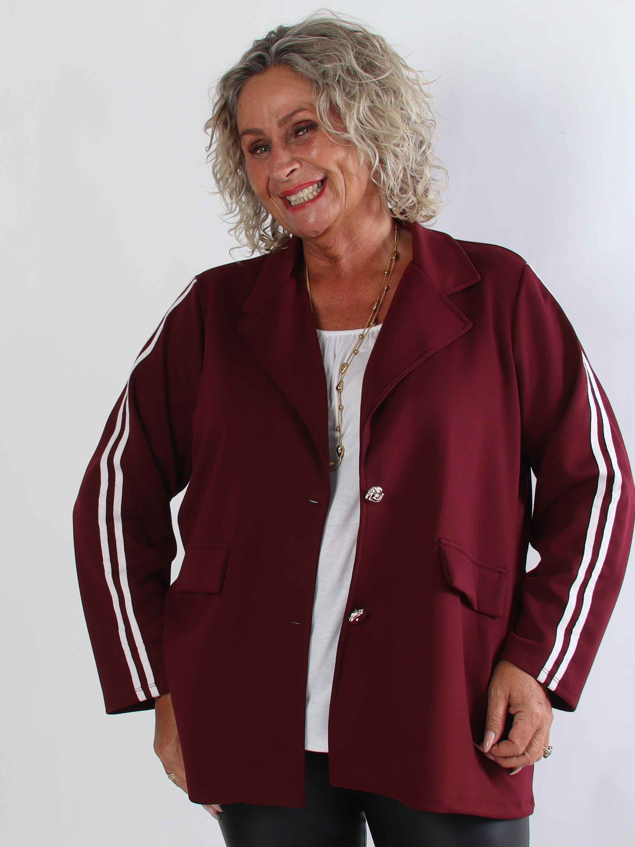 Ferrara - Plus size blazer i blød viskose med sporty hvide striber på ærmerne