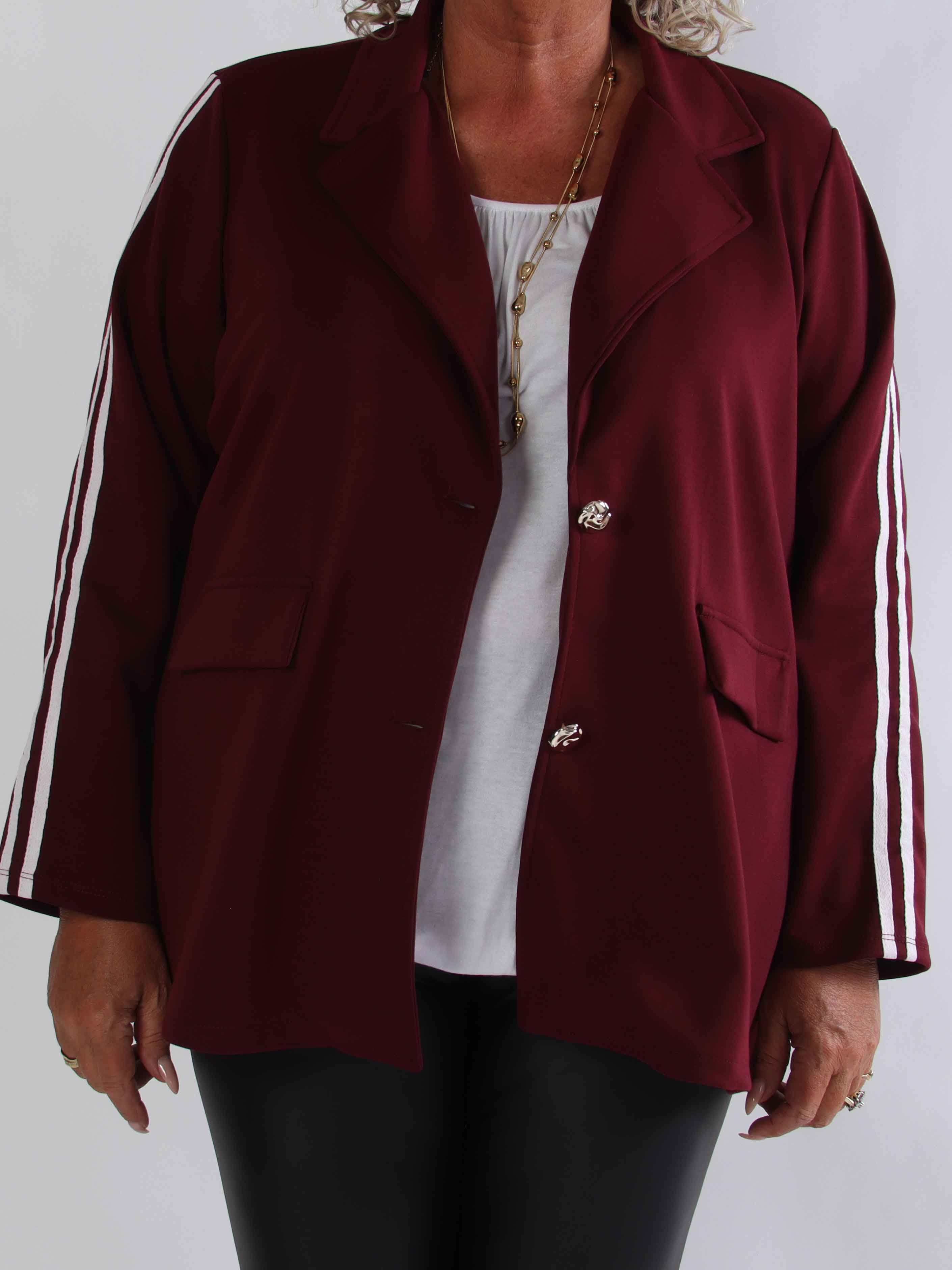 Ferrara - Plus size blazer i blød viskose med sporty hvide striber på ærmerne