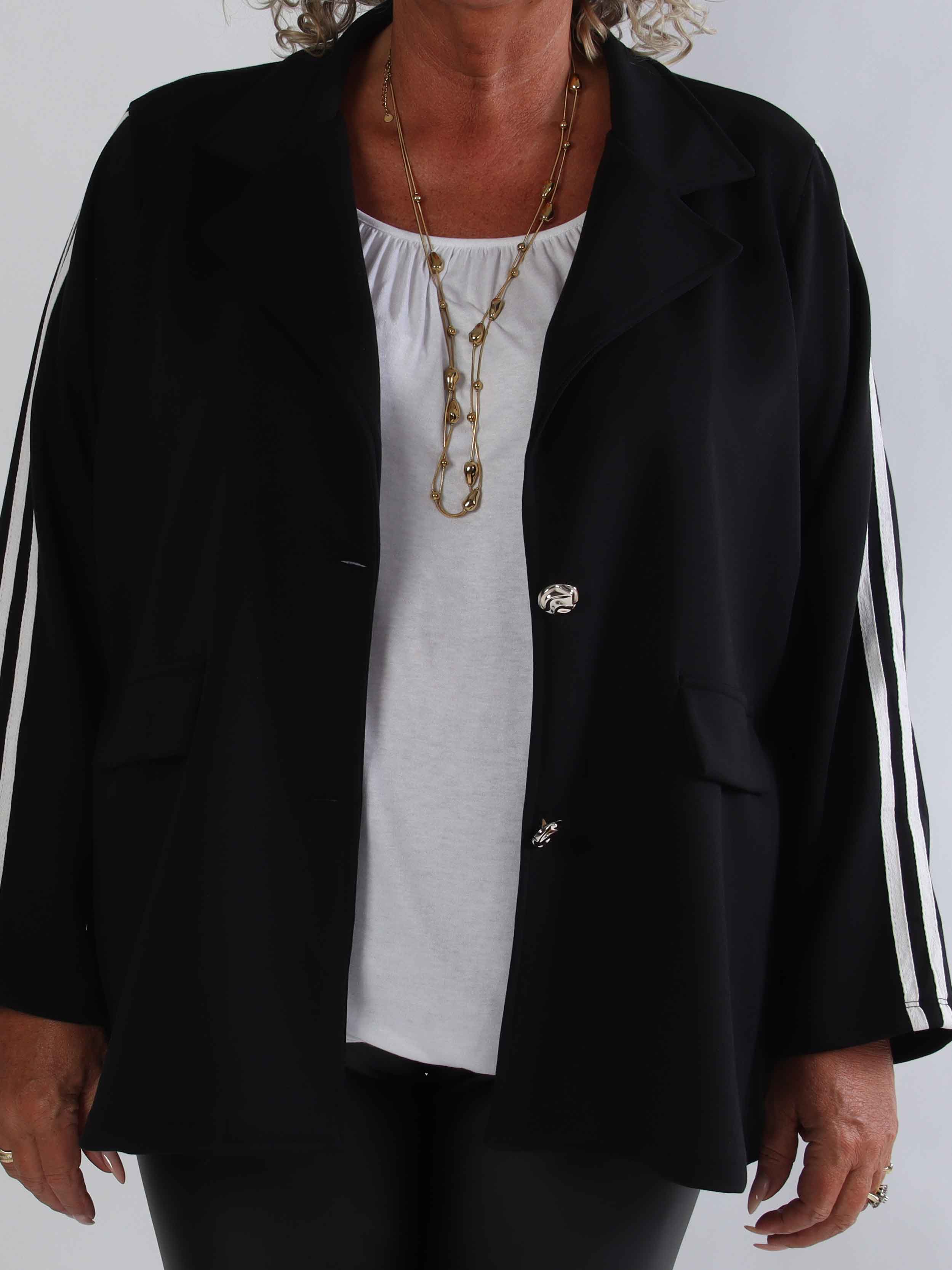 Ferrara - Plus size blazer i blød viskose med sporty hvide striber på ærmerne