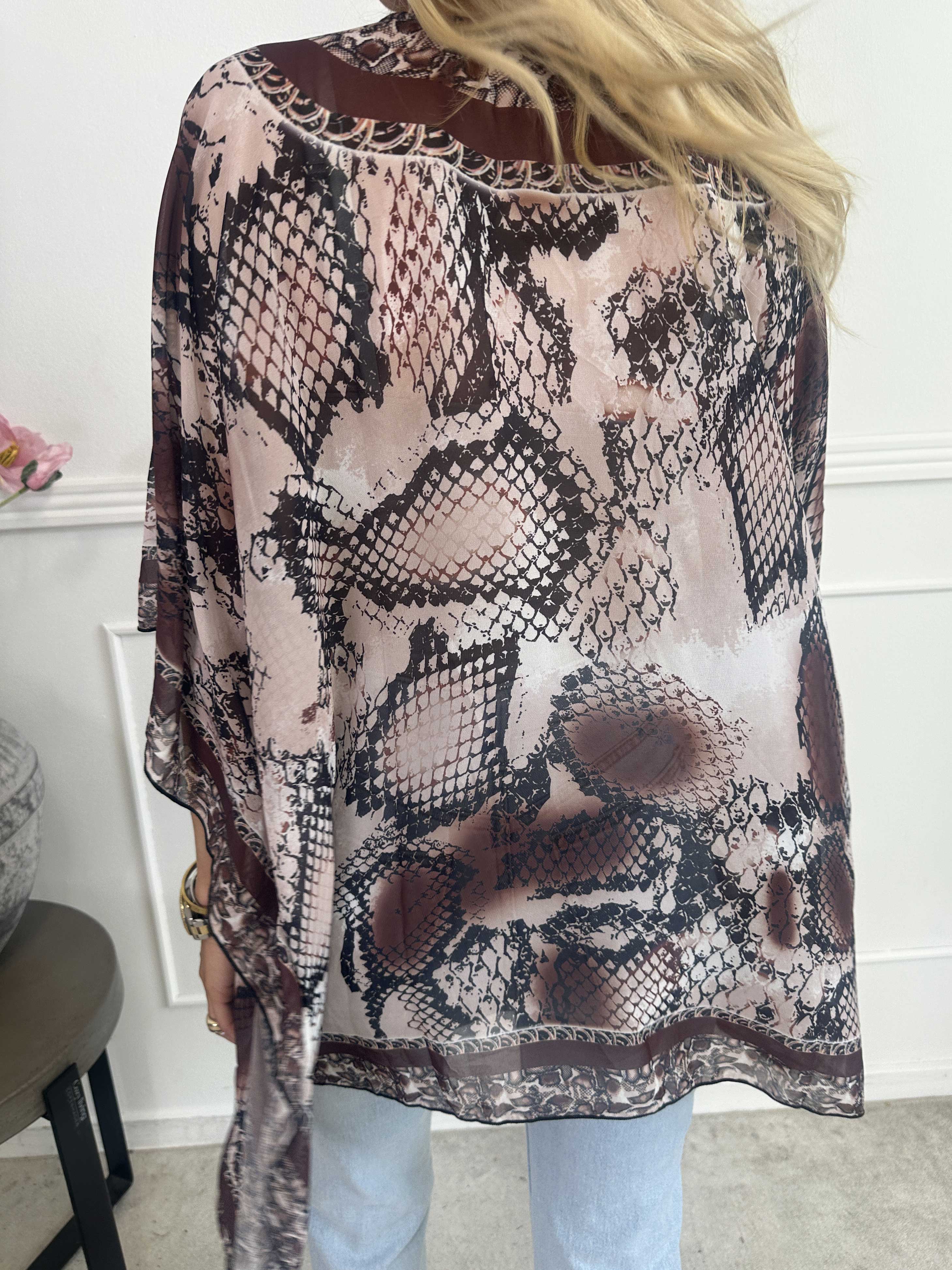 Harmonia - Mønstret tunika i chiffon med similisten