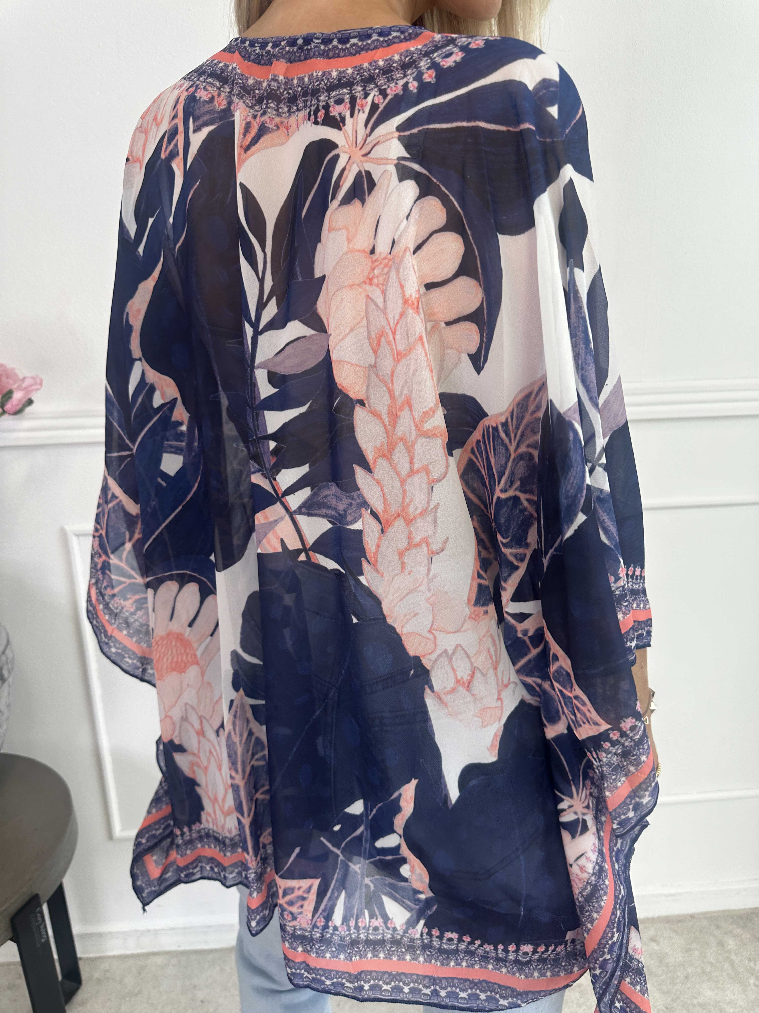 Harmonia - Mønstret tunika i chiffon med similisten