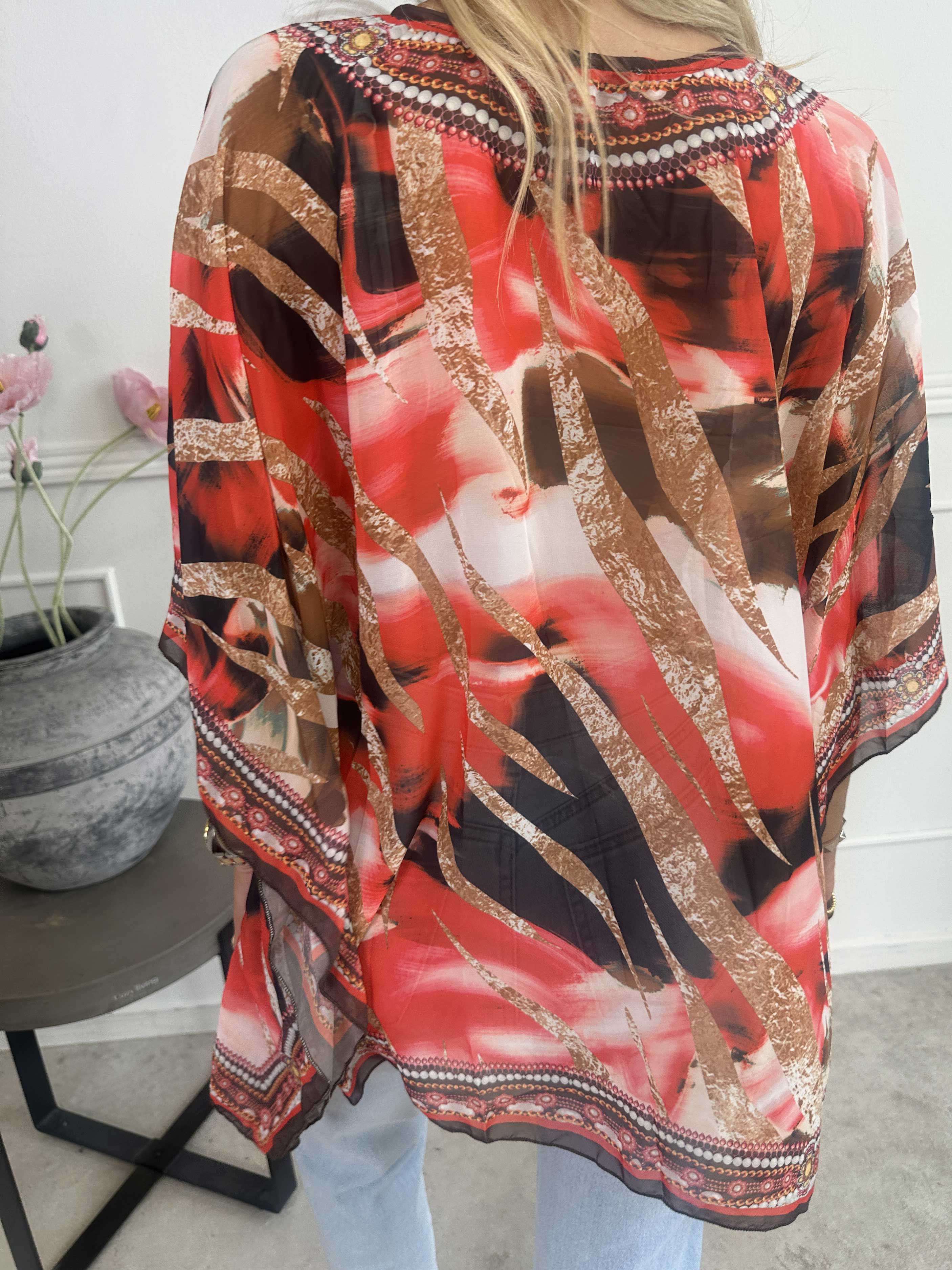 Harmonia - Mønstret tunika i chiffon med similisten