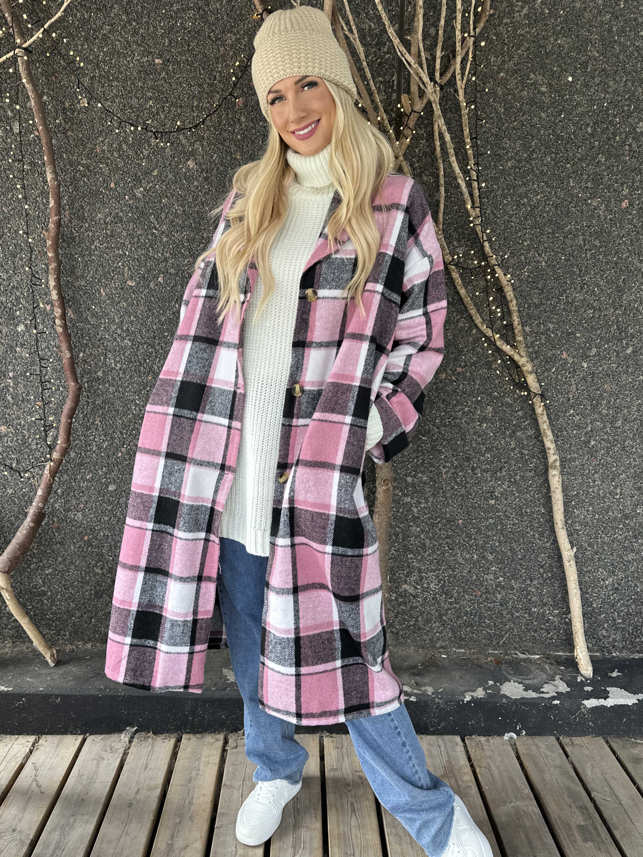 Karoline - Lång rutig skjortjacka i viskos