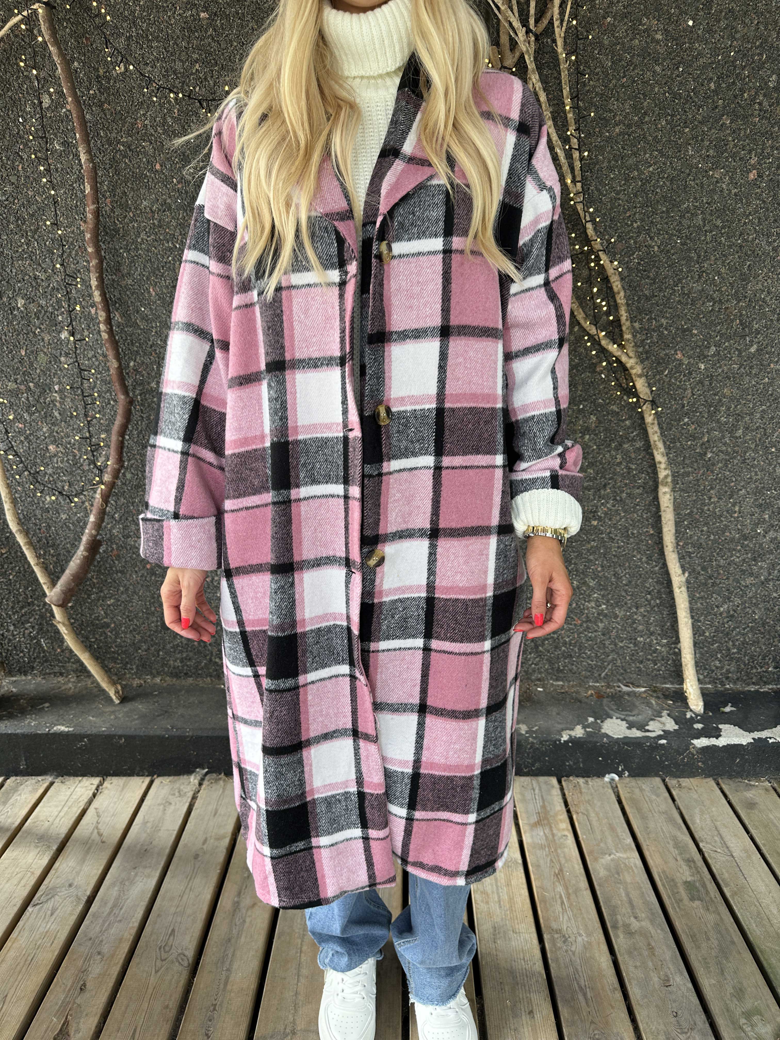 Karoline - Lång rutig skjortjacka i viskos