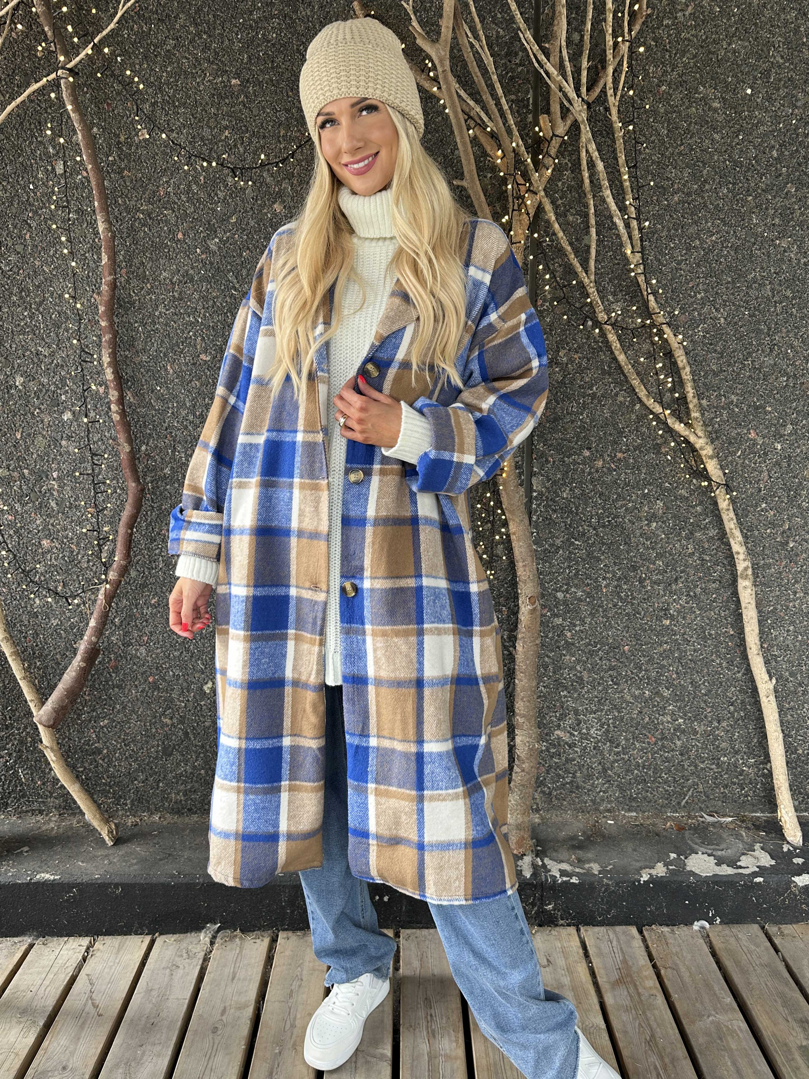 Karoline - Lång rutig skjortjacka i viskos