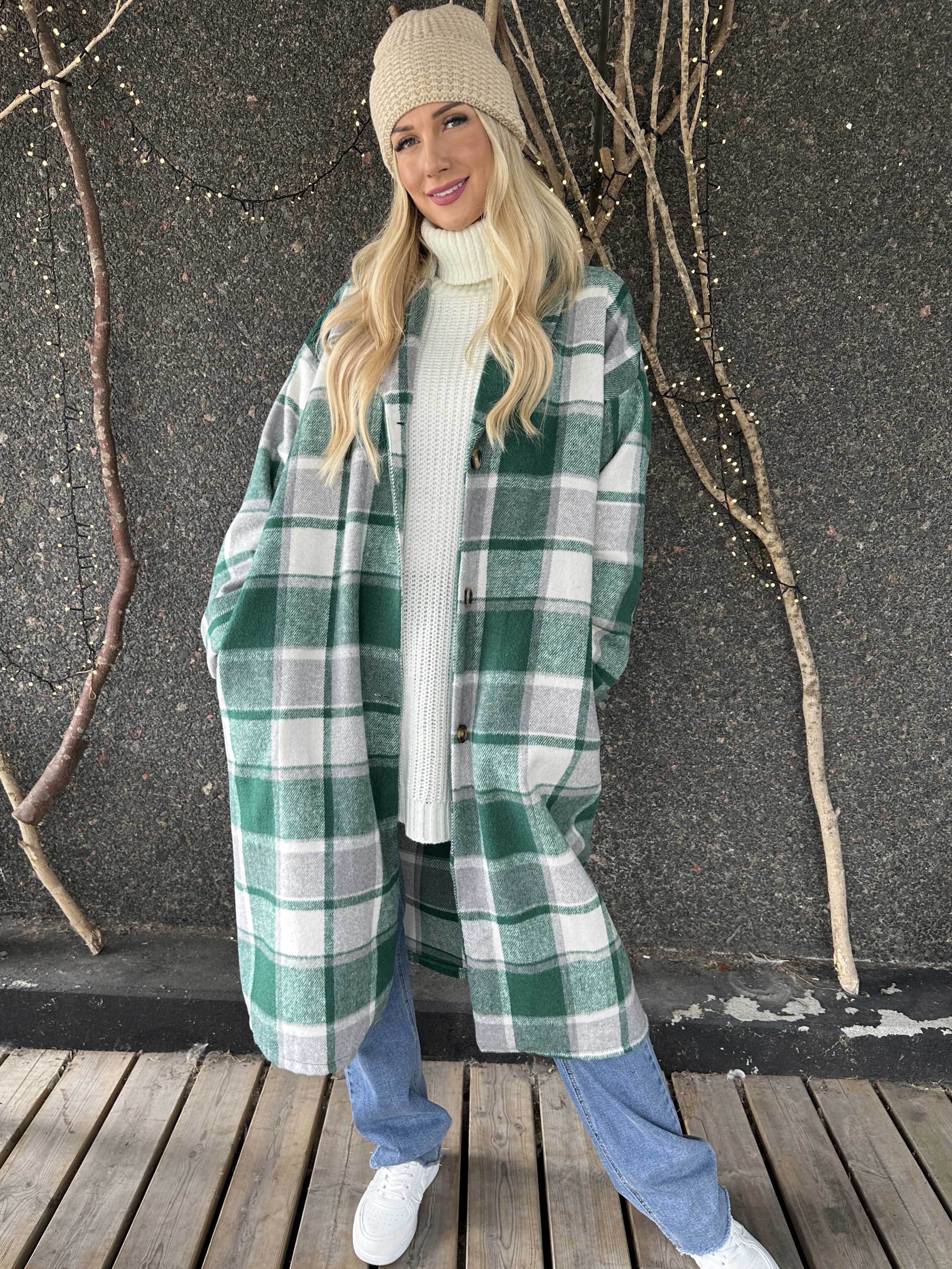 Karoline - Lång rutig skjortjacka i viskos