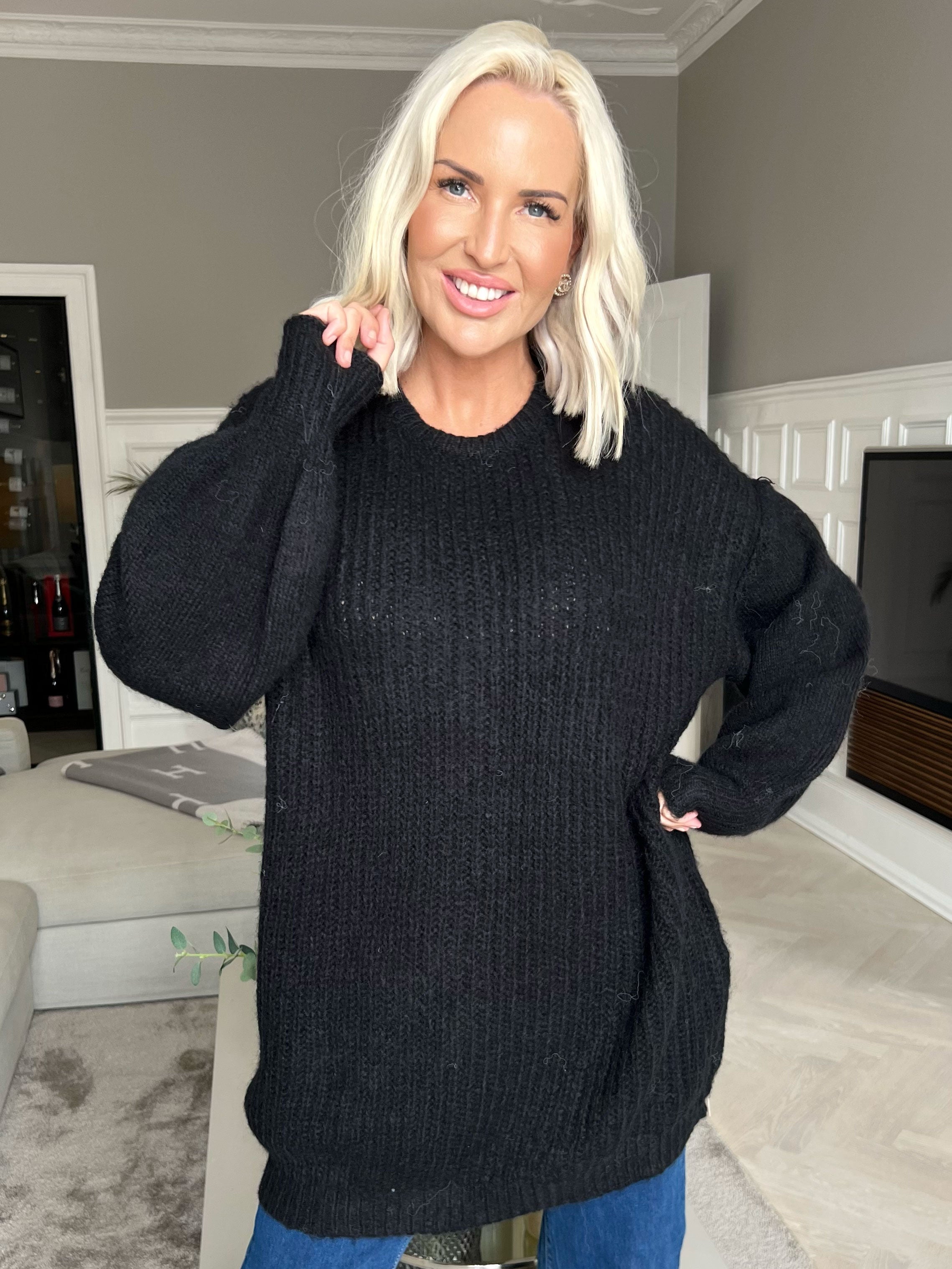 Leana - Lång mjuk stickad blus med ballongärmar