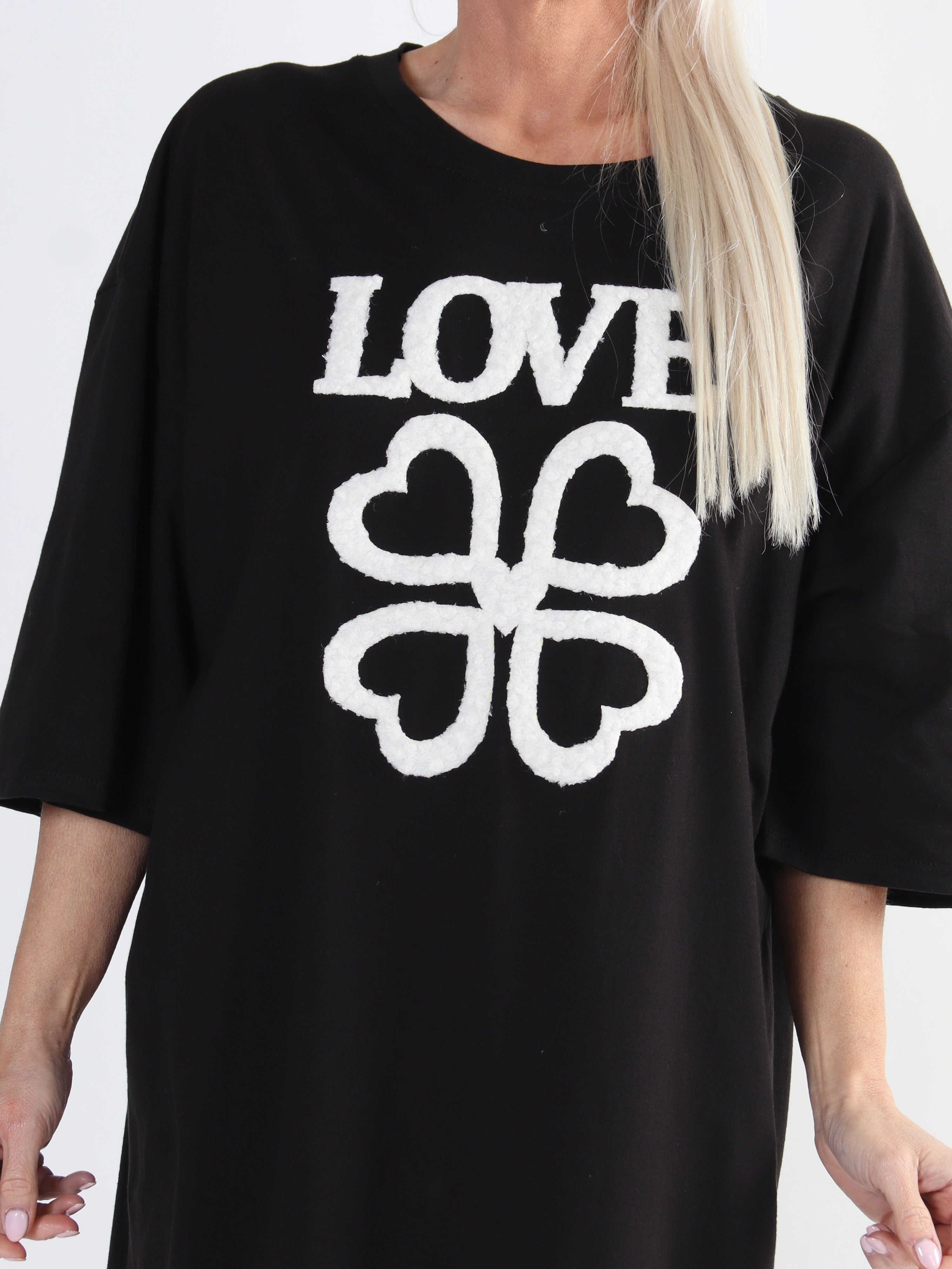 Love - T-shirtklänning i bomull med text och hjärtan