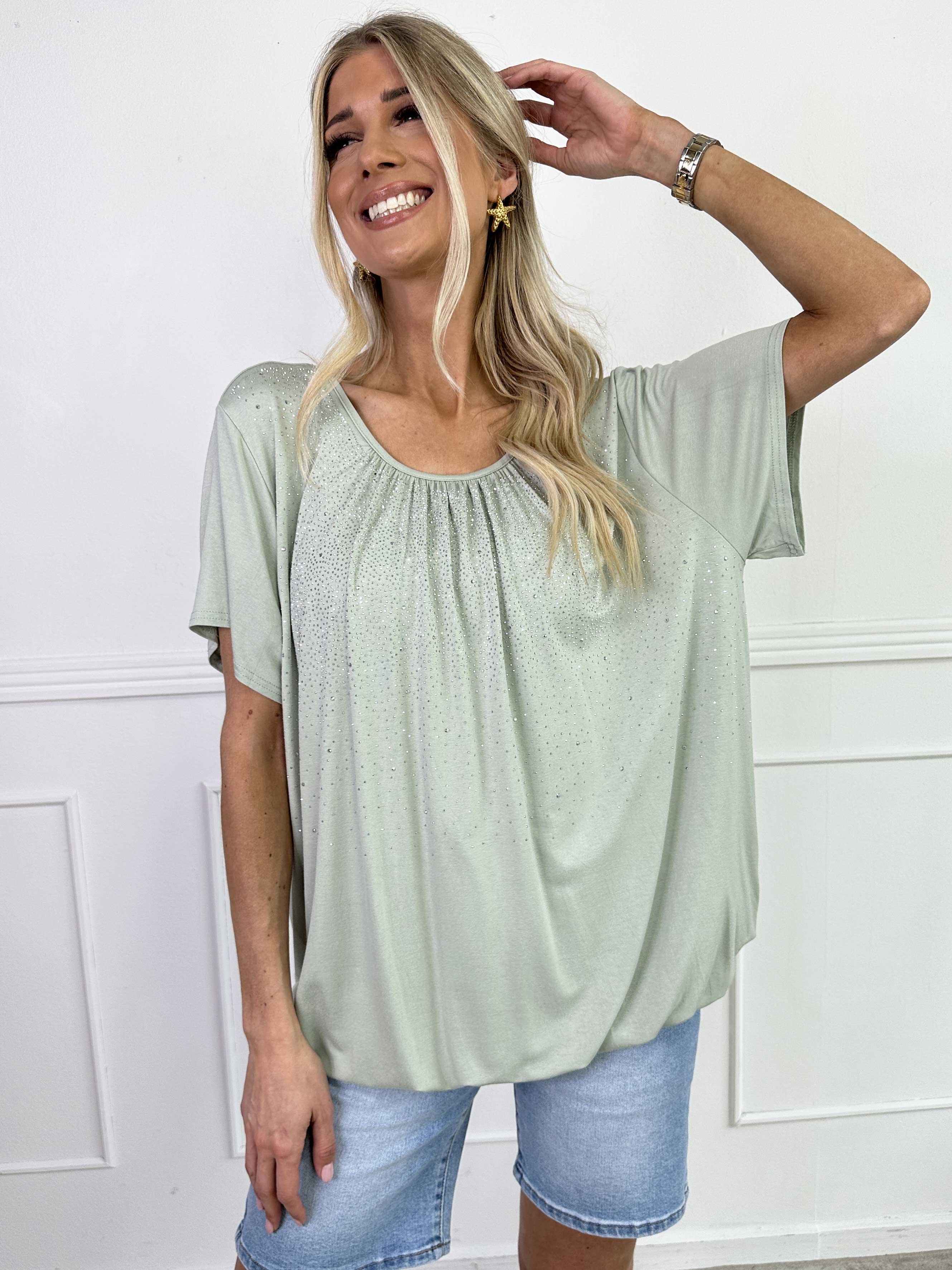 Miracle Crystal T-shirt - Mjuk blus i viskos med strass