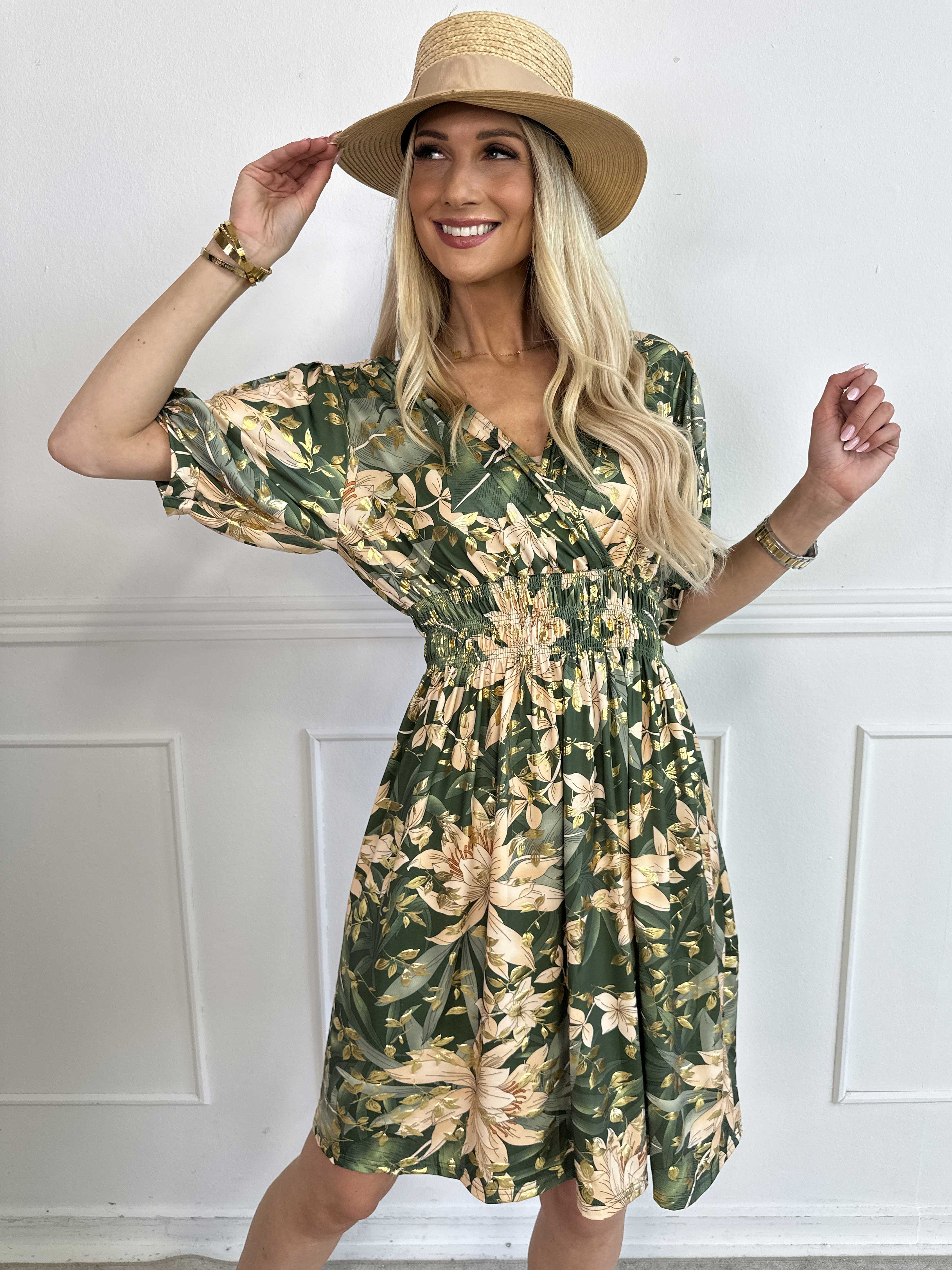 Pamina Leaf Short - Kort elastisk klänning med bladmotiv