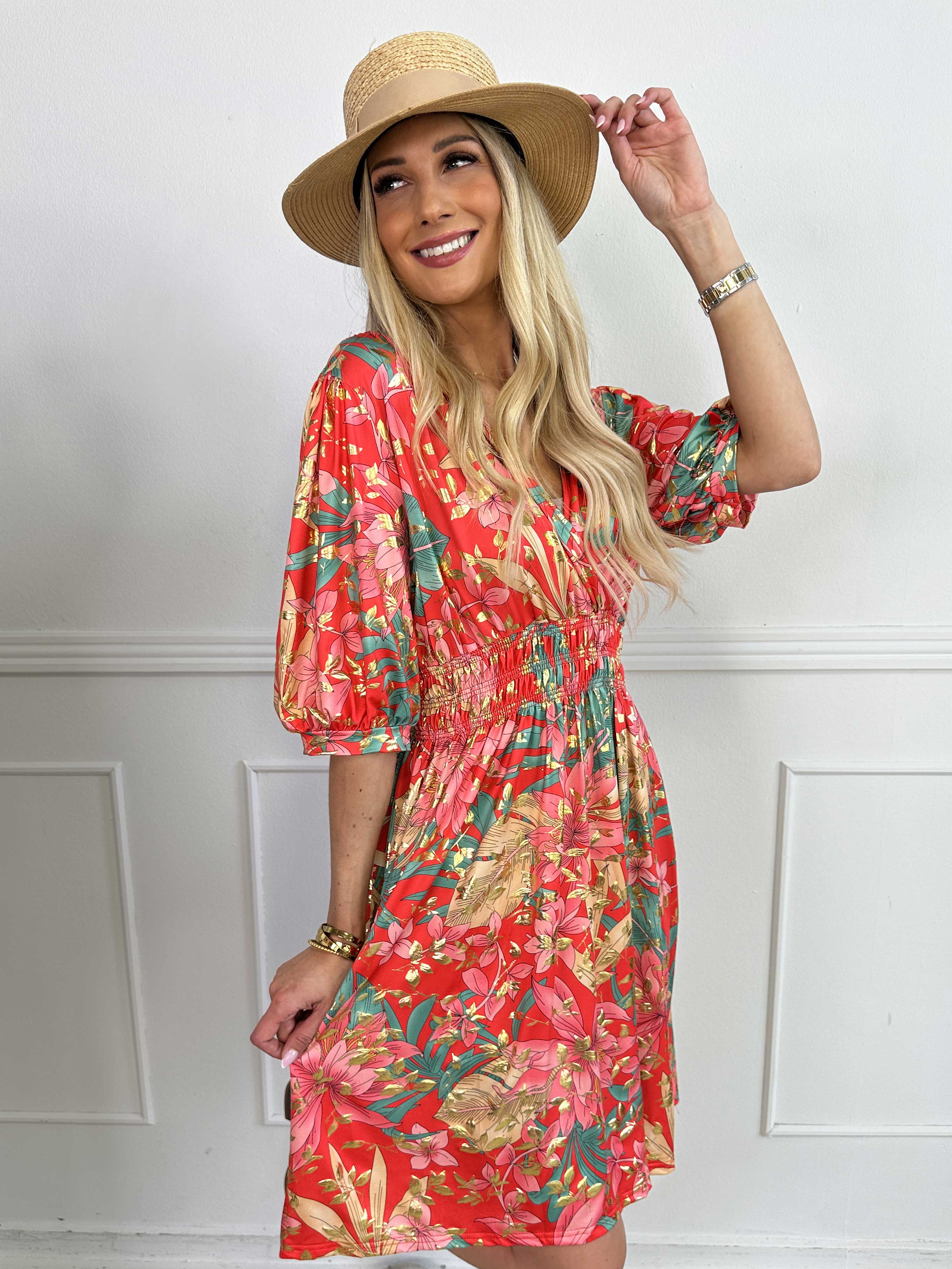 Pamina Leaf Short - Kort elastisk klänning med bladmotiv