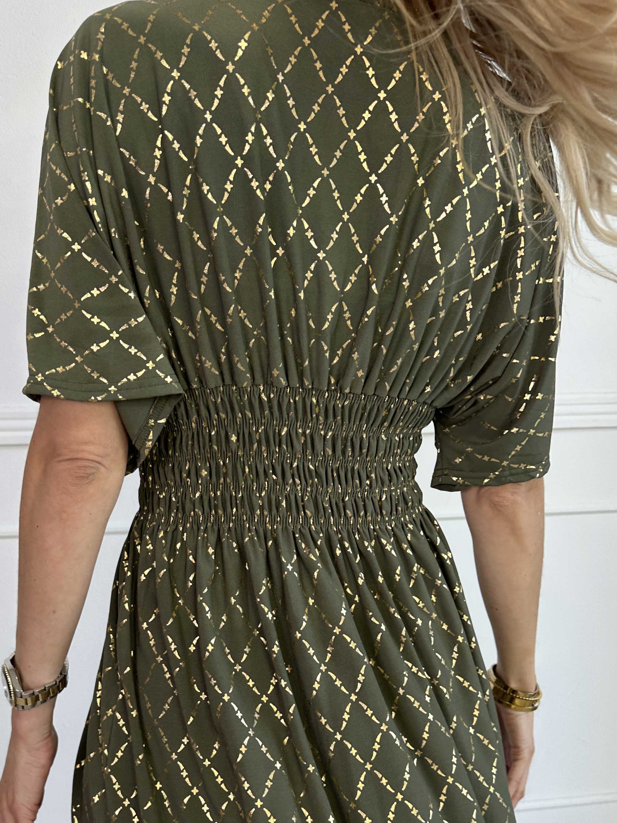 Pams Gold Check Short - Kort elastisk klänning med gulddetaljer