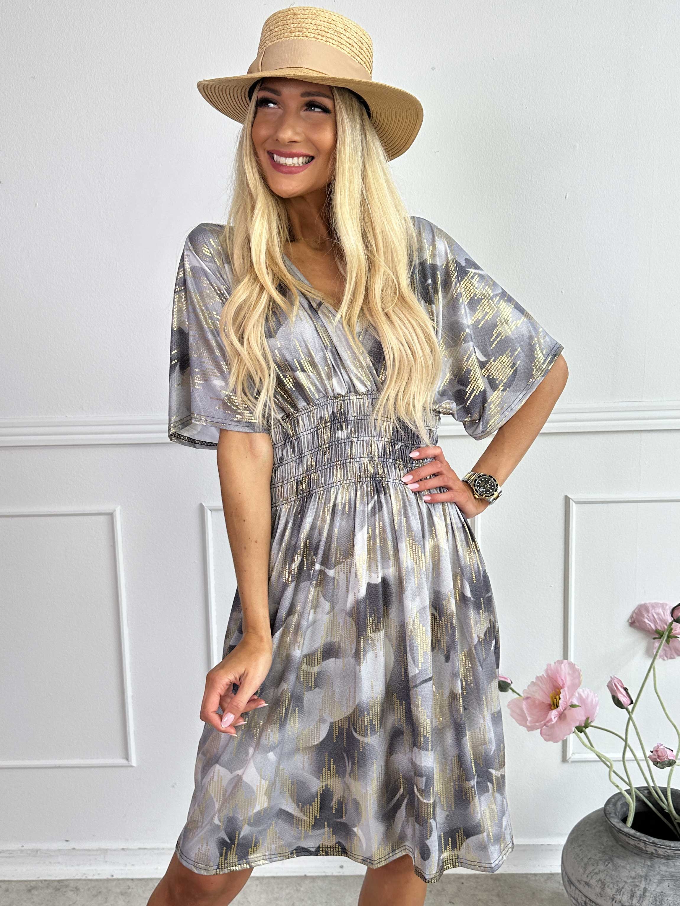 Pams Glamorous Short - Kort elastisk klänning med fina gulddetaljer