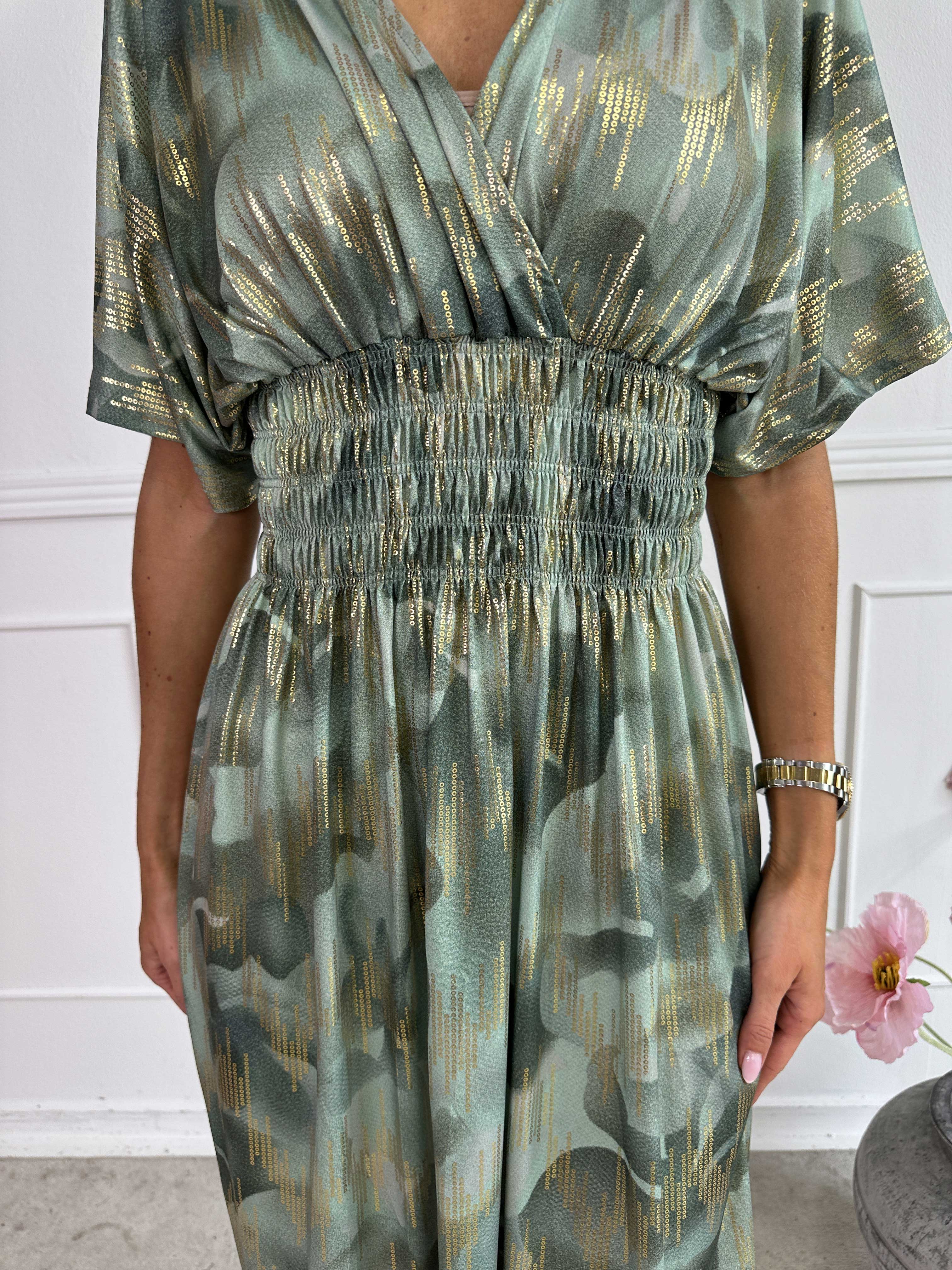 Pams Glamorous Short - Kort elastisk klänning med fina gulddetaljer