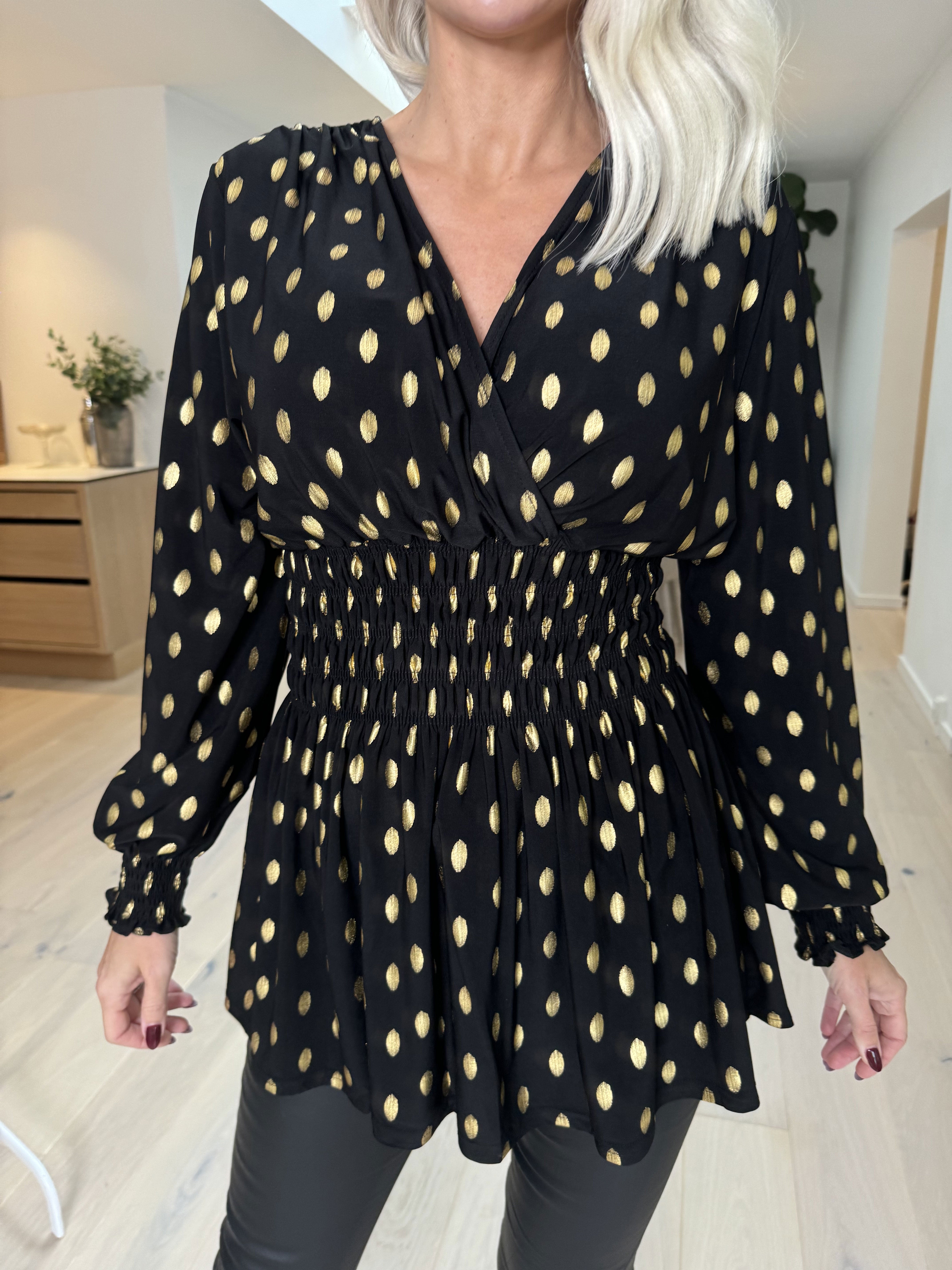 Pams Gold Dot Shirt L/S - Elastisk blus i skrynkelfritt tyg