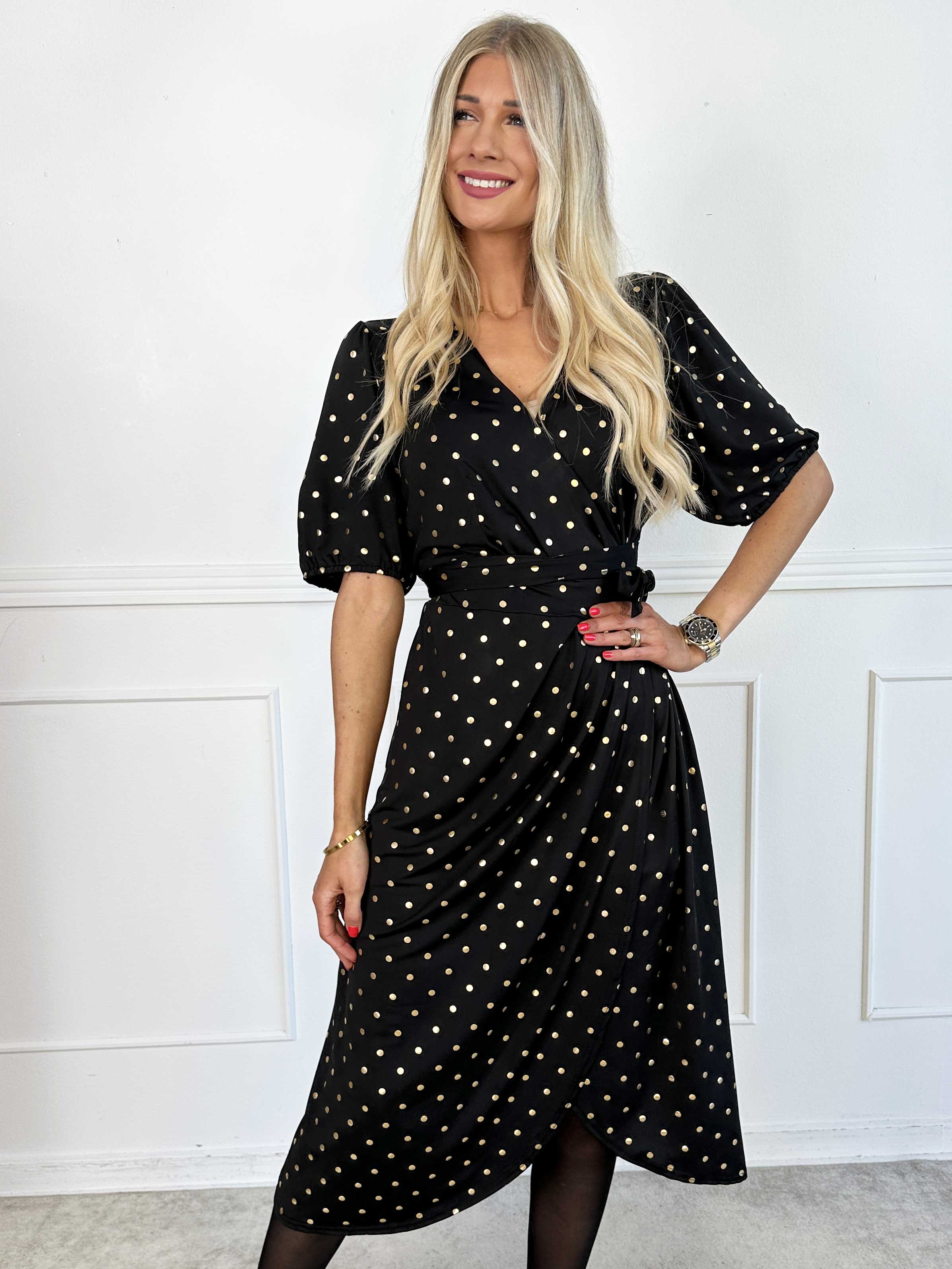 Primula Dust Gold - Klänning i omlott-look med guldprickar