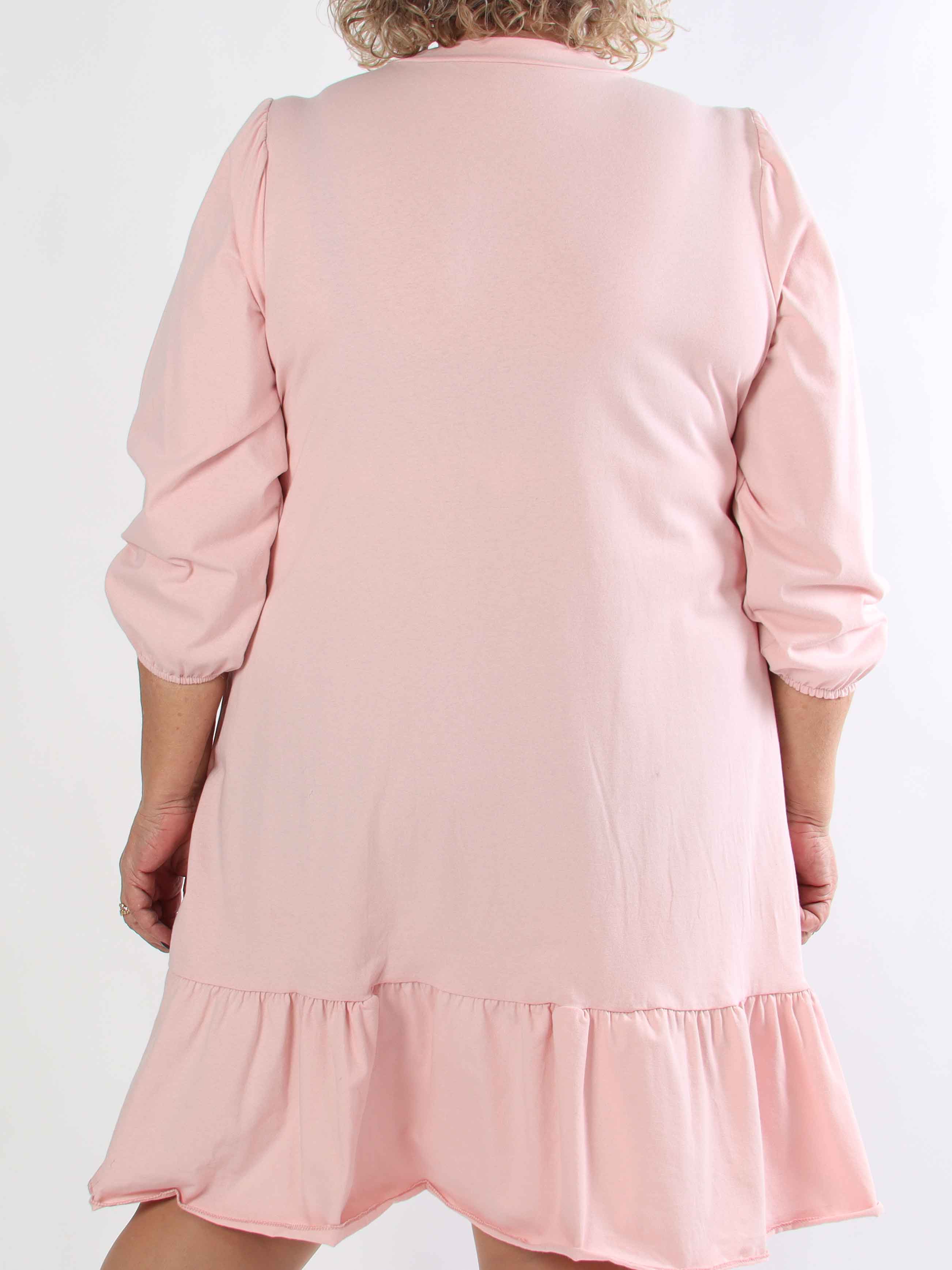 Zafira - Plus size joggingkjole i bomuld med sød flæsekant