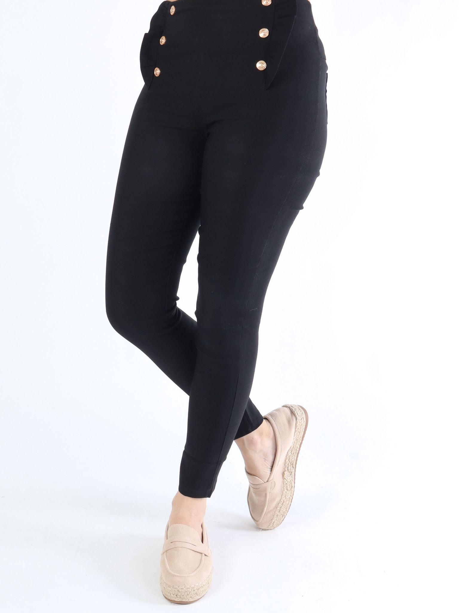 Kaya - Byxor med guldknappar och volangfåll