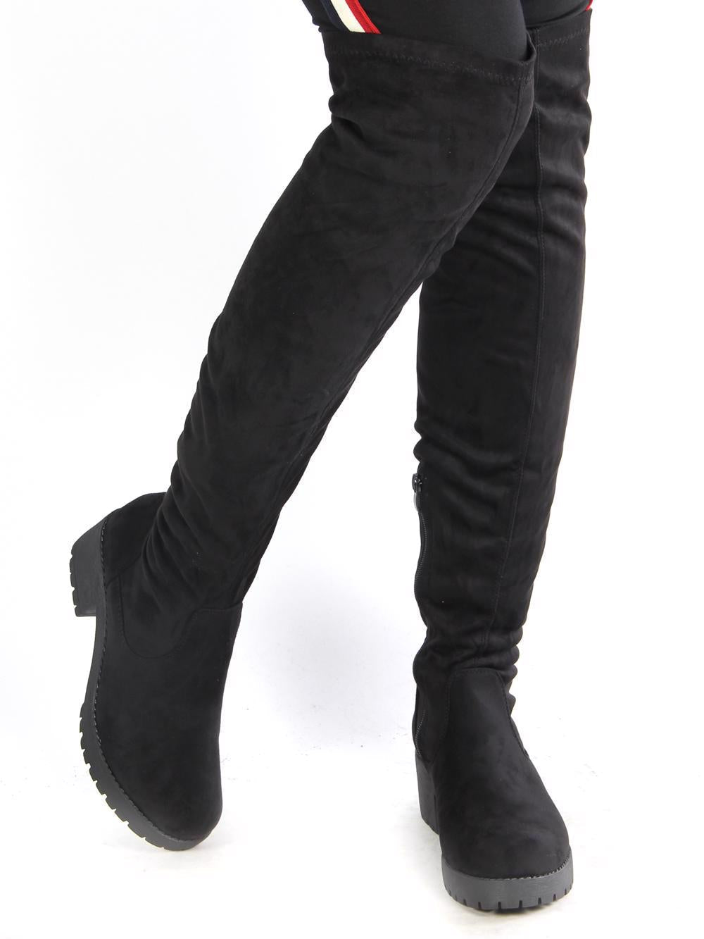 Abbie - Svarta overknee-stövlar