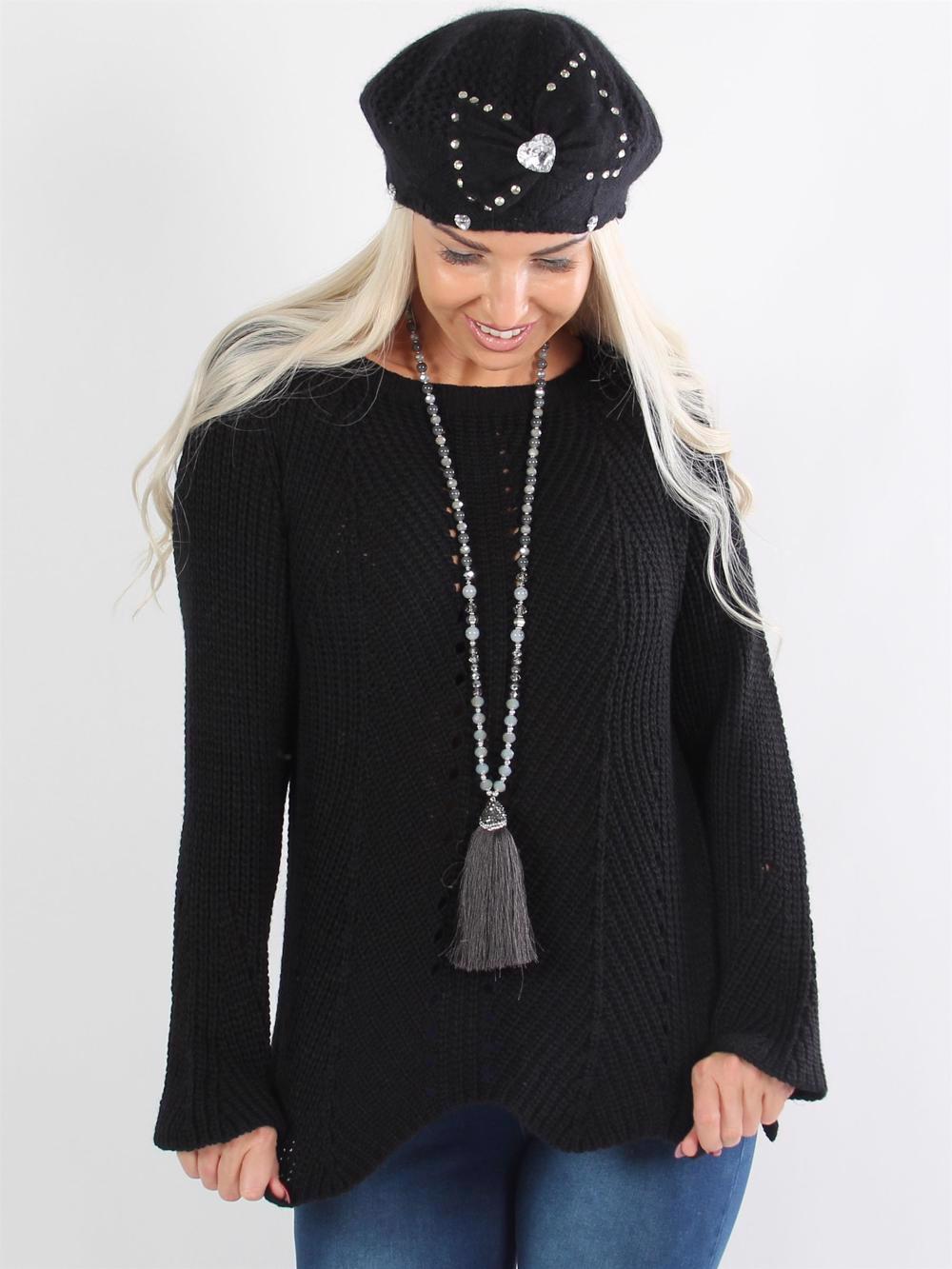 Abbien - Svart stickad blus med hålmönster