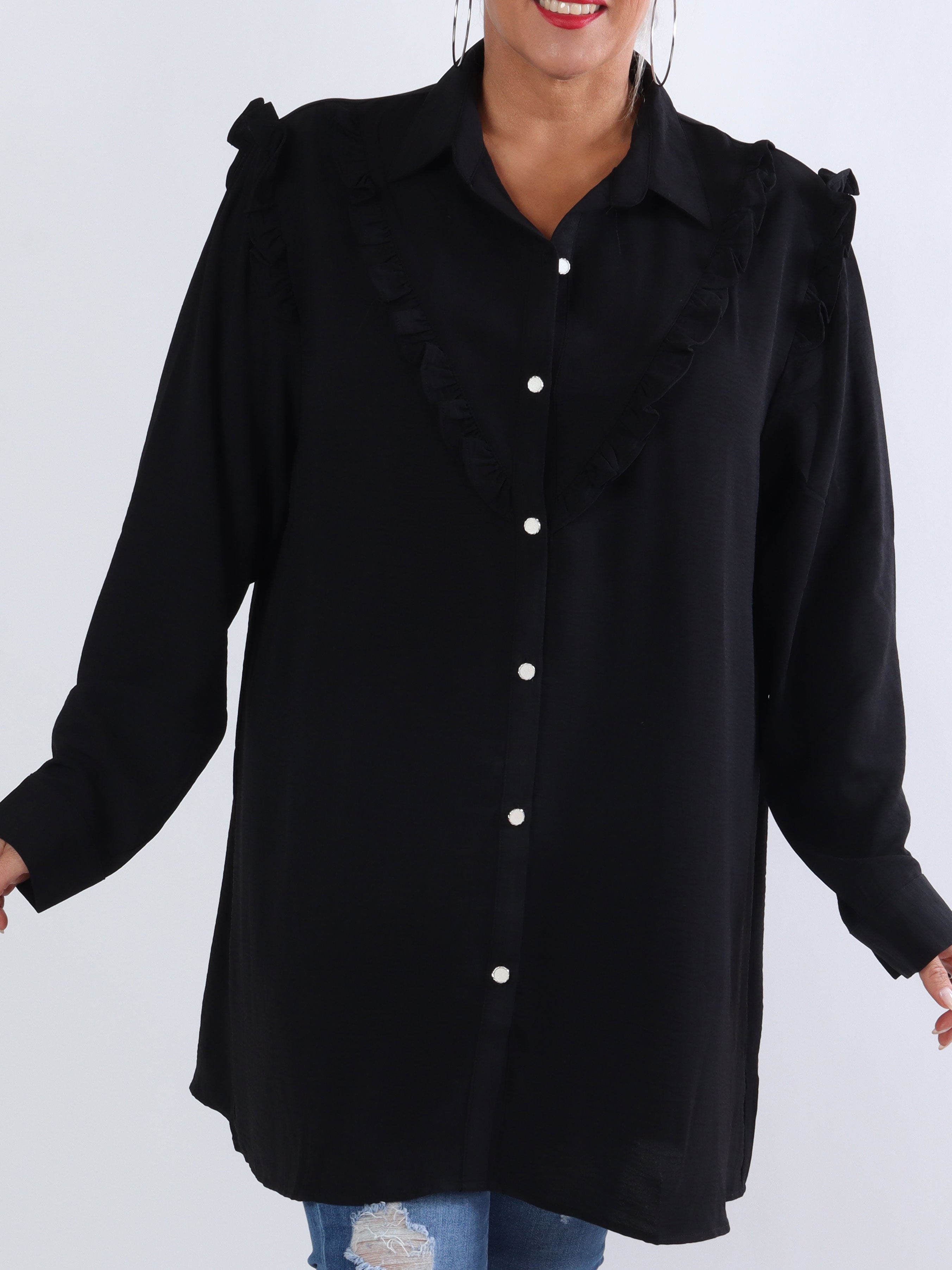 Ada - Fin skjorta i stora storlekar med volanger - Blue