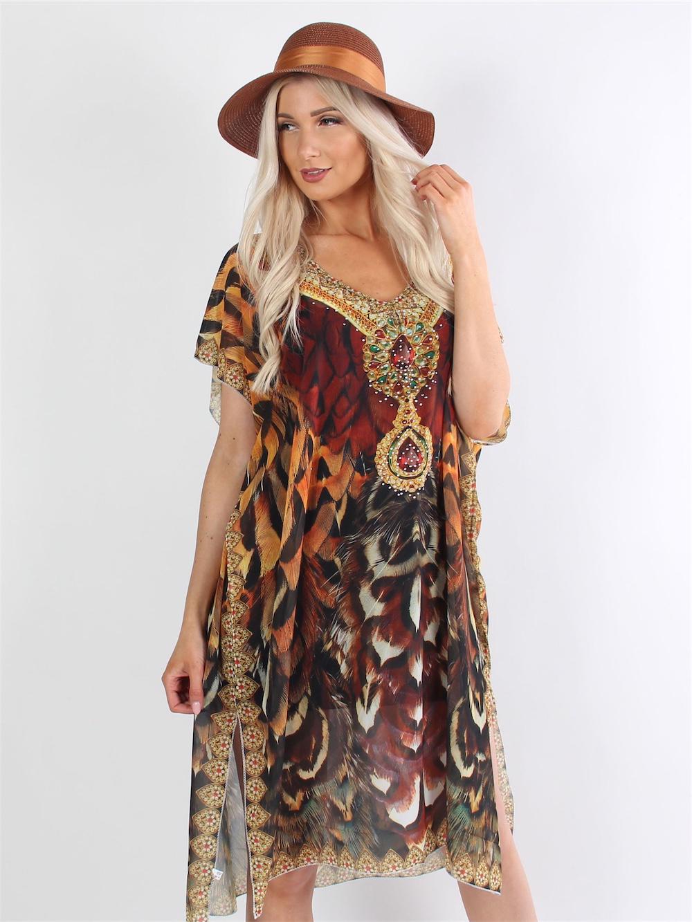 Adalyn - Lång tunikaklänning i orange nyanser med liknande färger