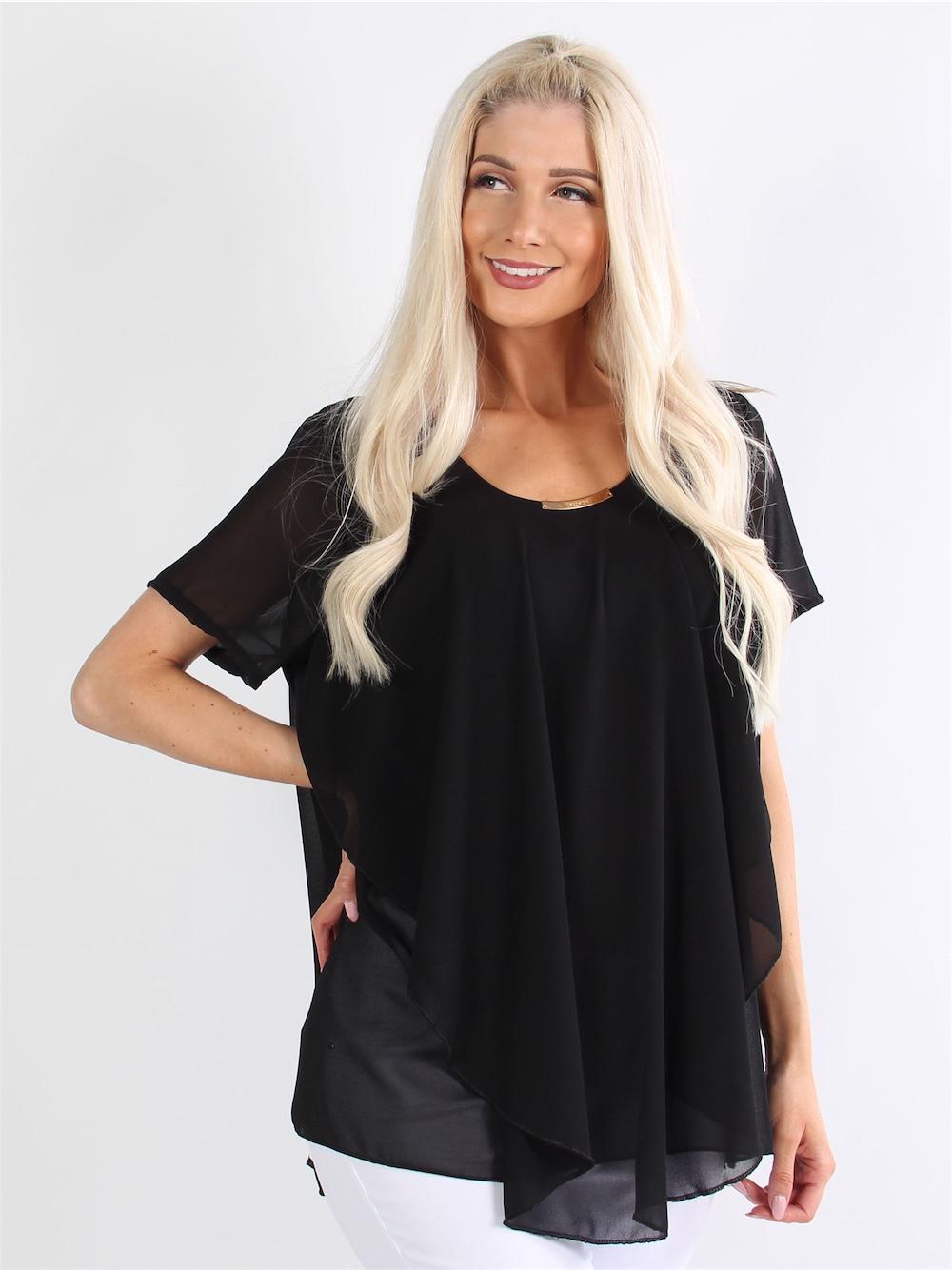 Addison - Blus i chiffong med litet guldspänne